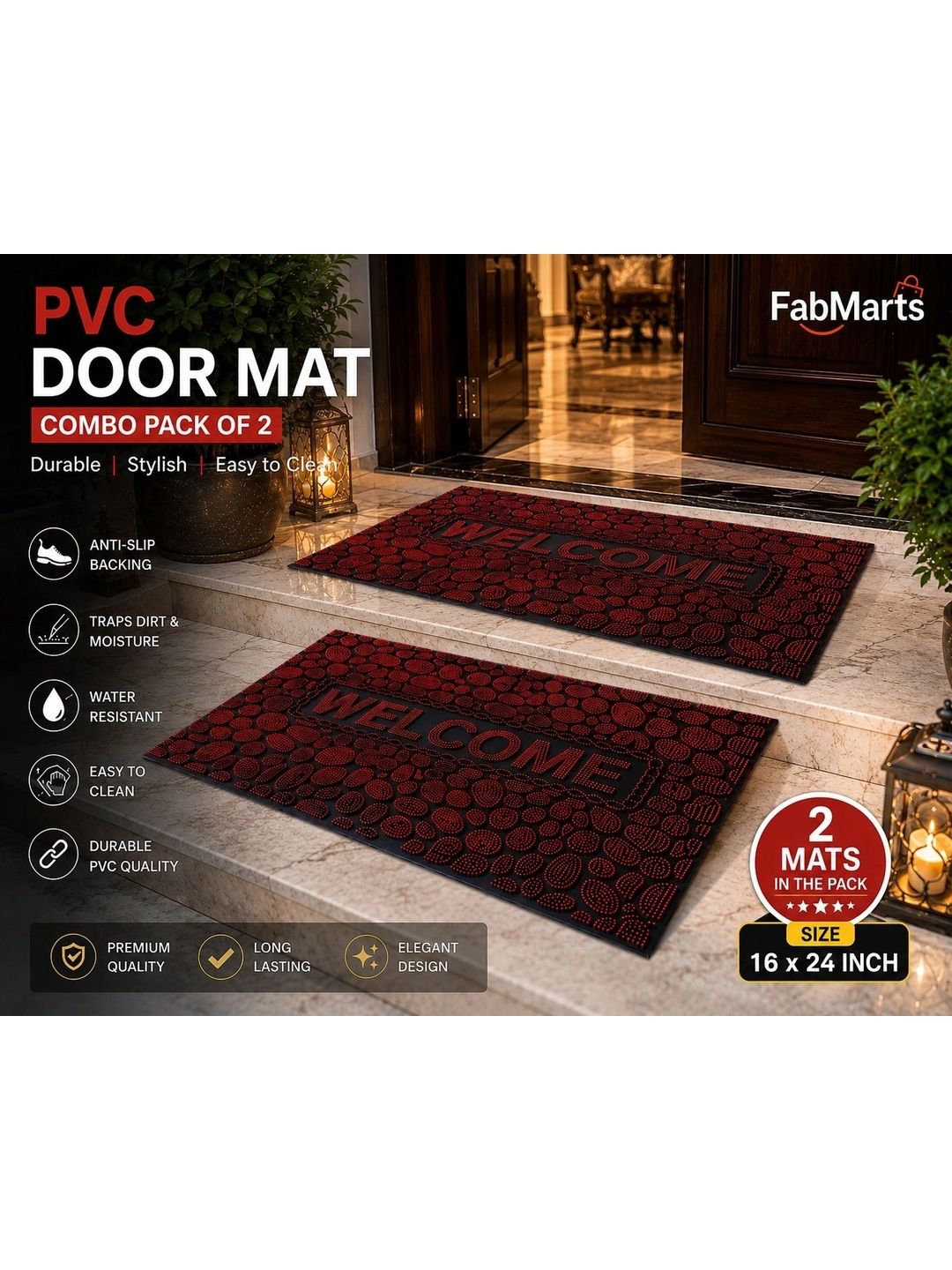 FabMarts 2 Pieces Red Anti-Skid Doormats-picture-39
