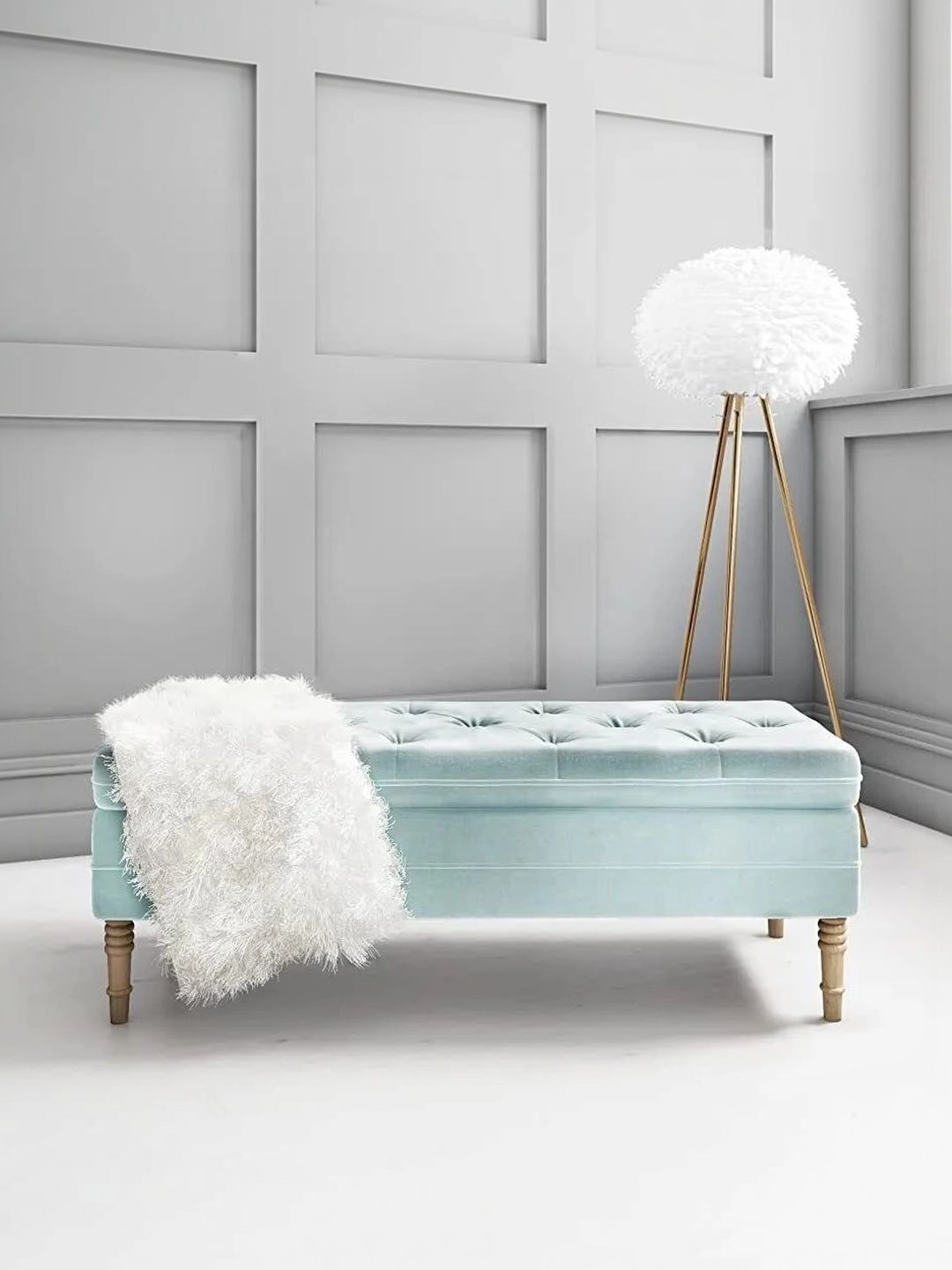 Soul craft Blue Wooden Fabric Ottoman With Storage-picture-17