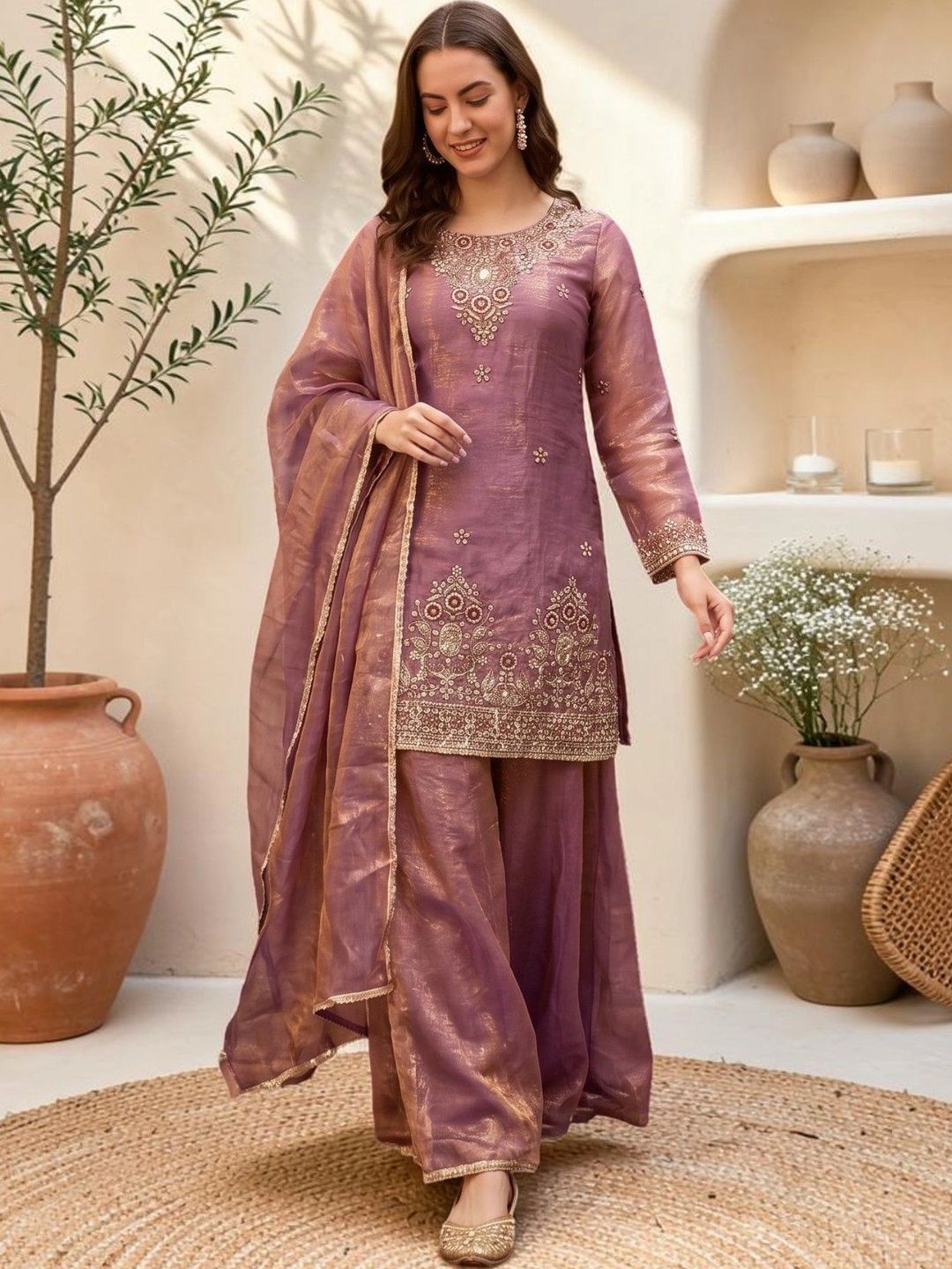 KALINI Women Ethnic Motifs Embroidered Regular Kurta with Sharara & With Dupatta-picture-22