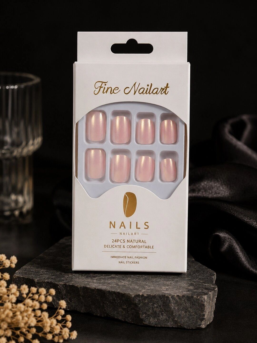 Krelin Set of 24 Chrome Press-On Nail Extensions with Liquid Glue - Pearl Blush Pink-picture-19