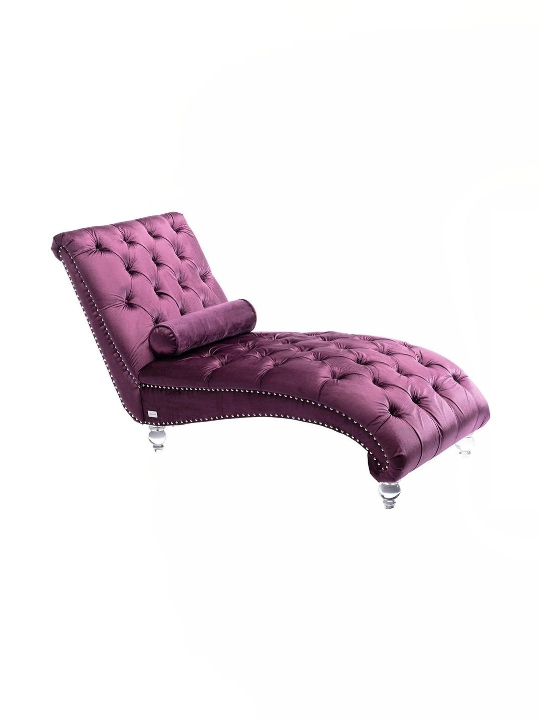 Soul craft Purple Velvet Chaise Lounge Chair with Toss Pillow,Upholstered Tufted Buttons-image-18