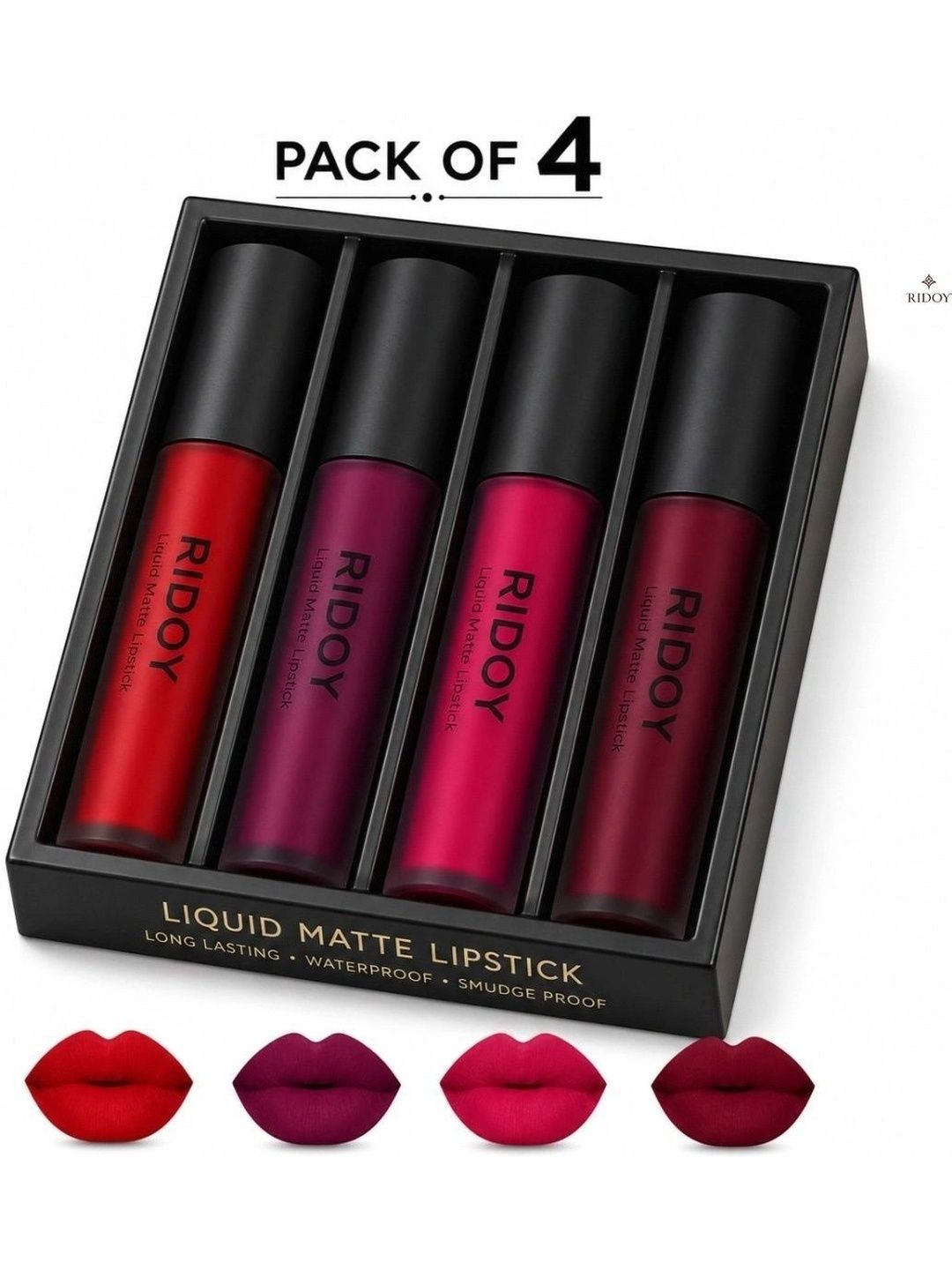 ridoy Set Of 4 Waterproof Liquid Matte Lipstick-3 ml Each - Classic Red-Berry Plum-image-48