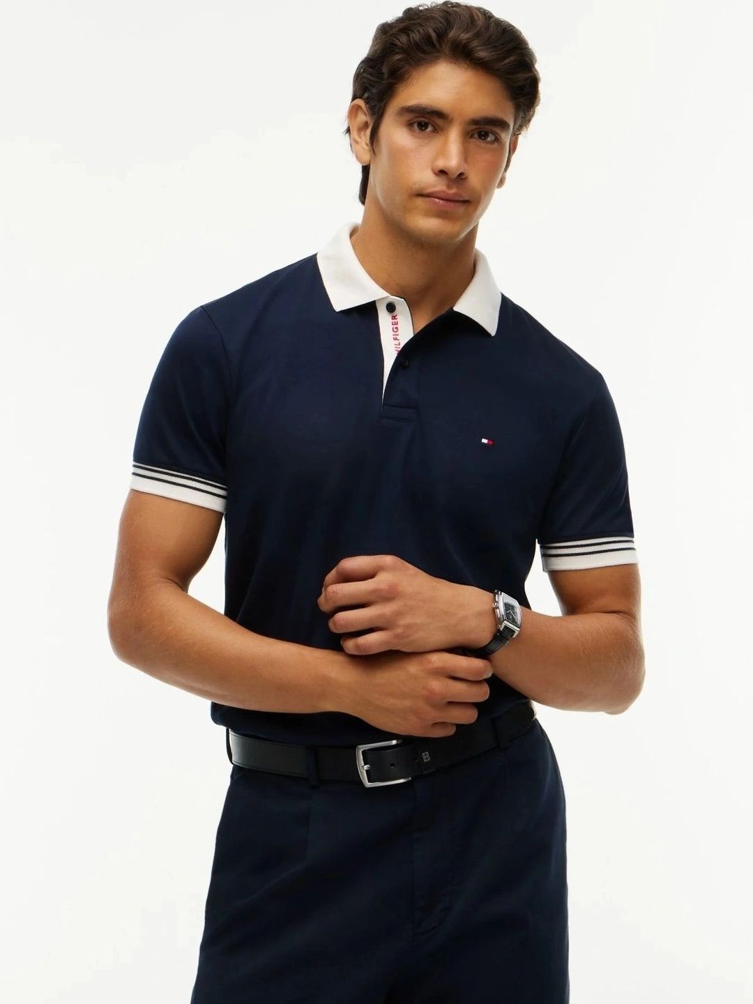 Tommy Hilfiger Men's Navy Blue Embroidered Flag Logo Slim Fit Polo T-shirt-picture-14