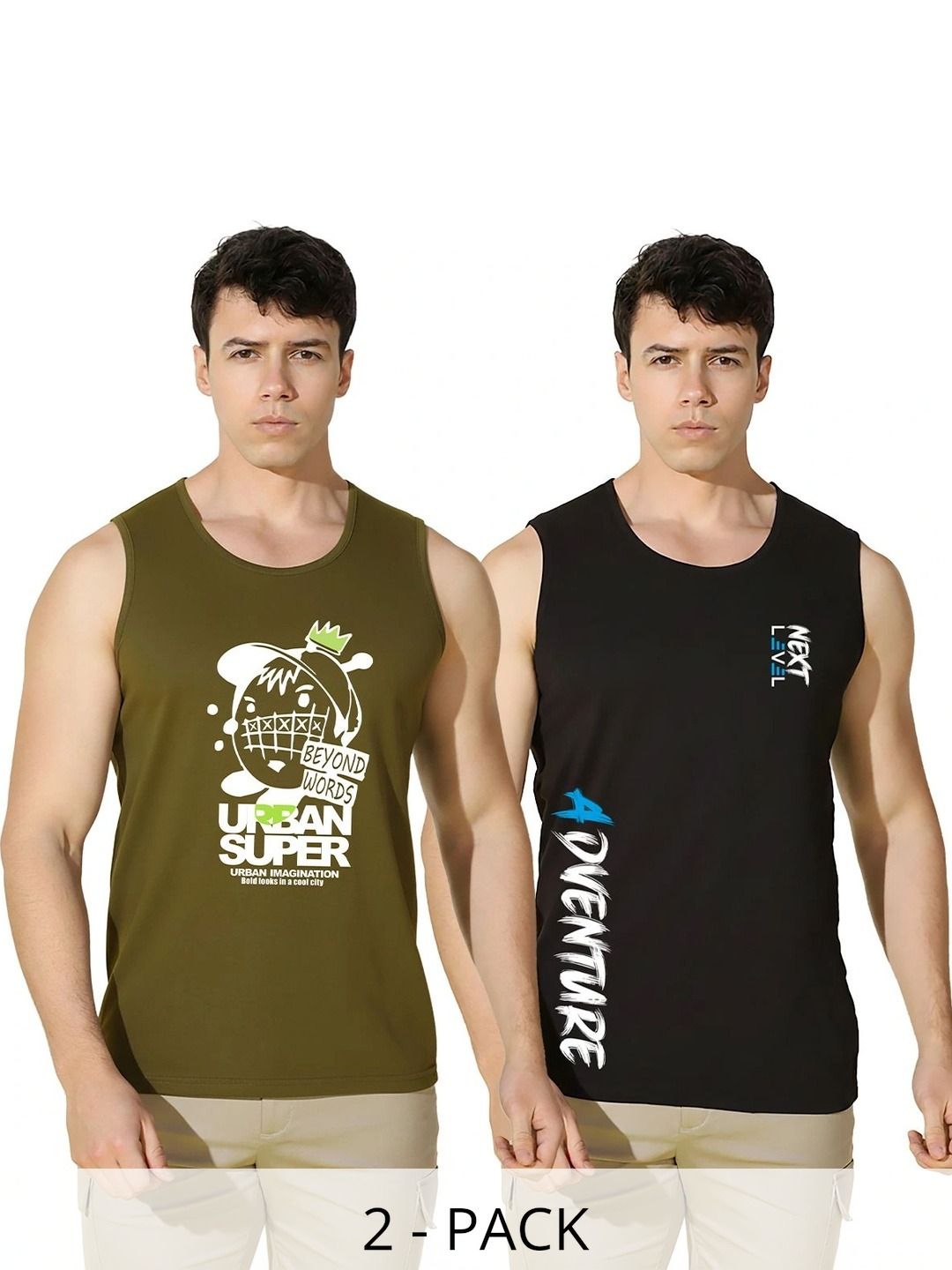SLOWLORIS Pack Of 2 Printed Combed Cotton Innerwear Gym Vests-picture-30