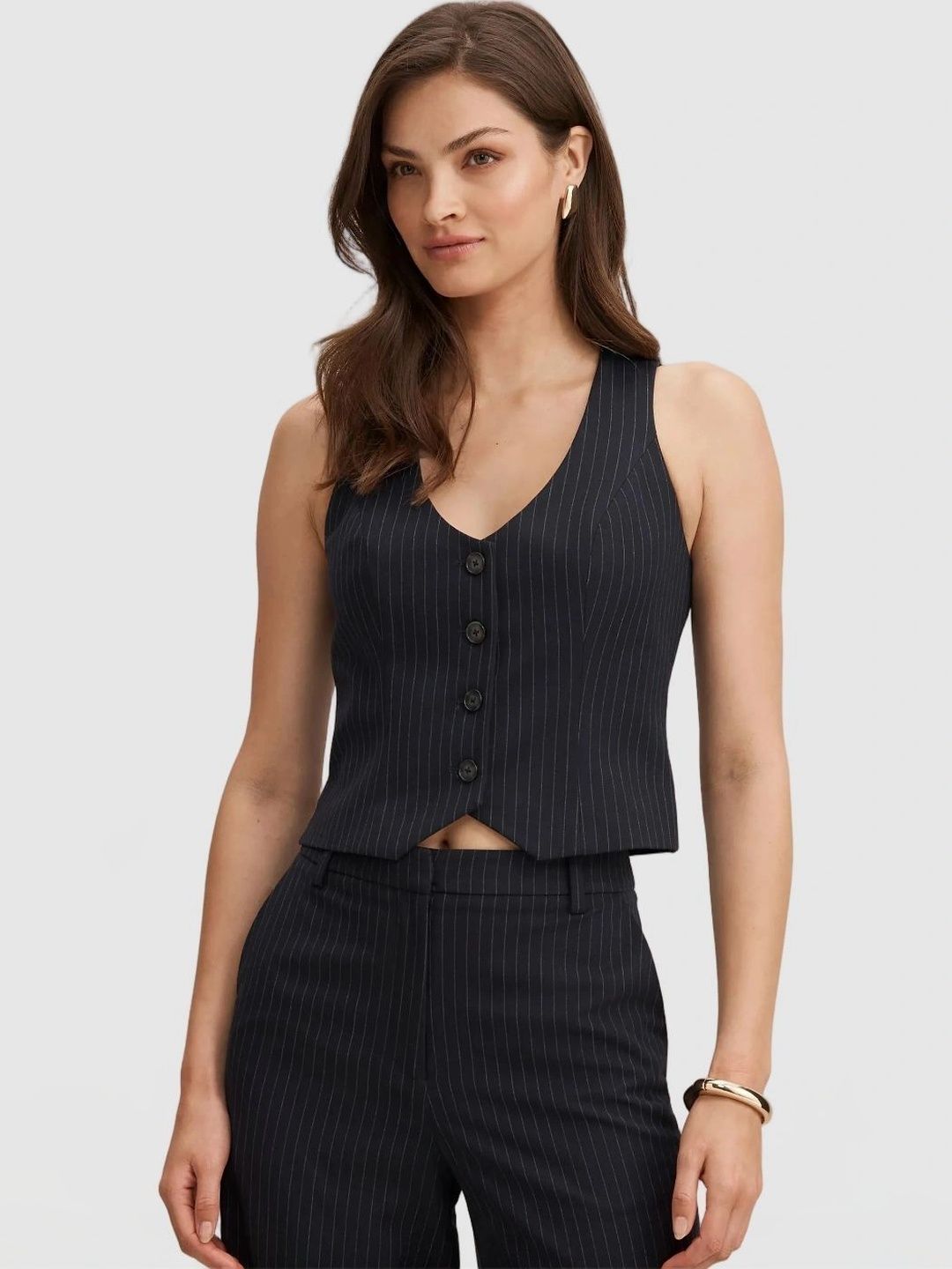 Forever New Striped V-Neck Woven Formal Waistcoat-picture-13