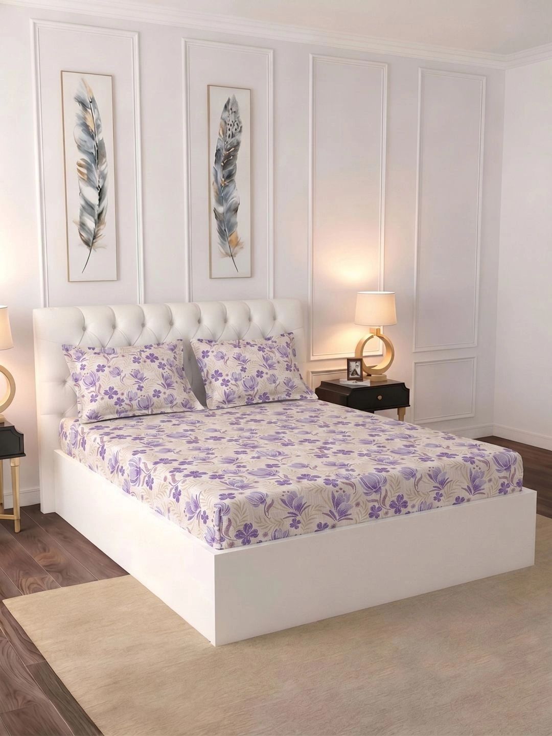 Raymond Home Lavender Floral Queen Bedsheet with 2 Pillow Covers