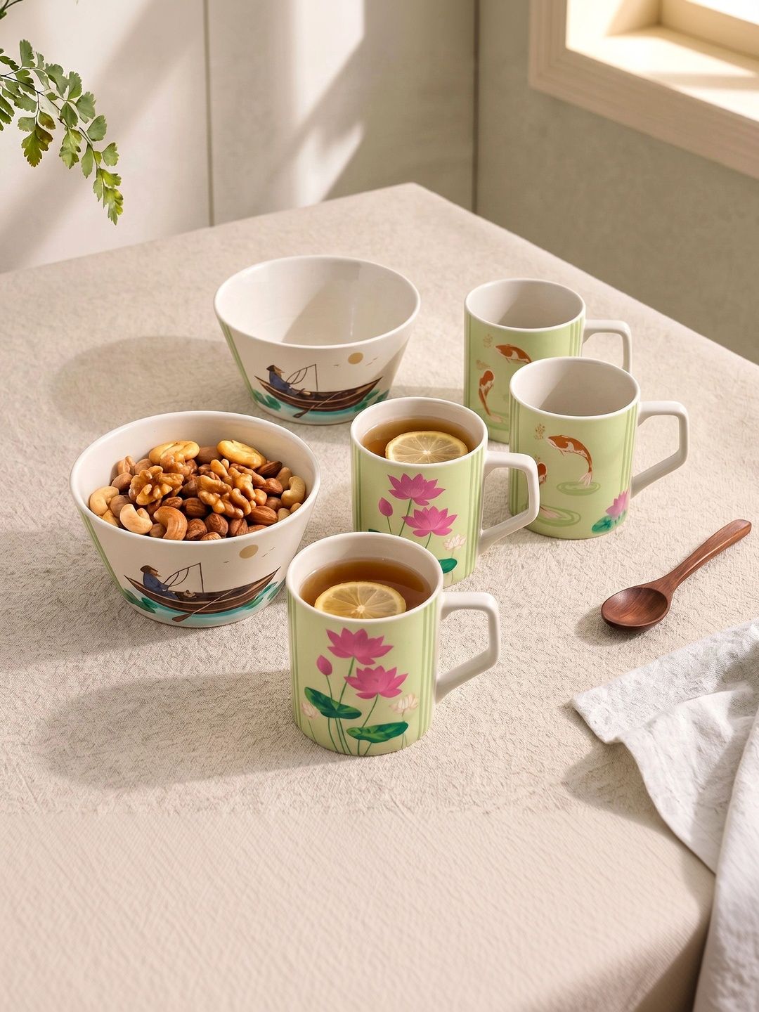 Home Centre Green & Pink Printed Stoneware Matte Mugs Set of Cups and Mugs-picture-34