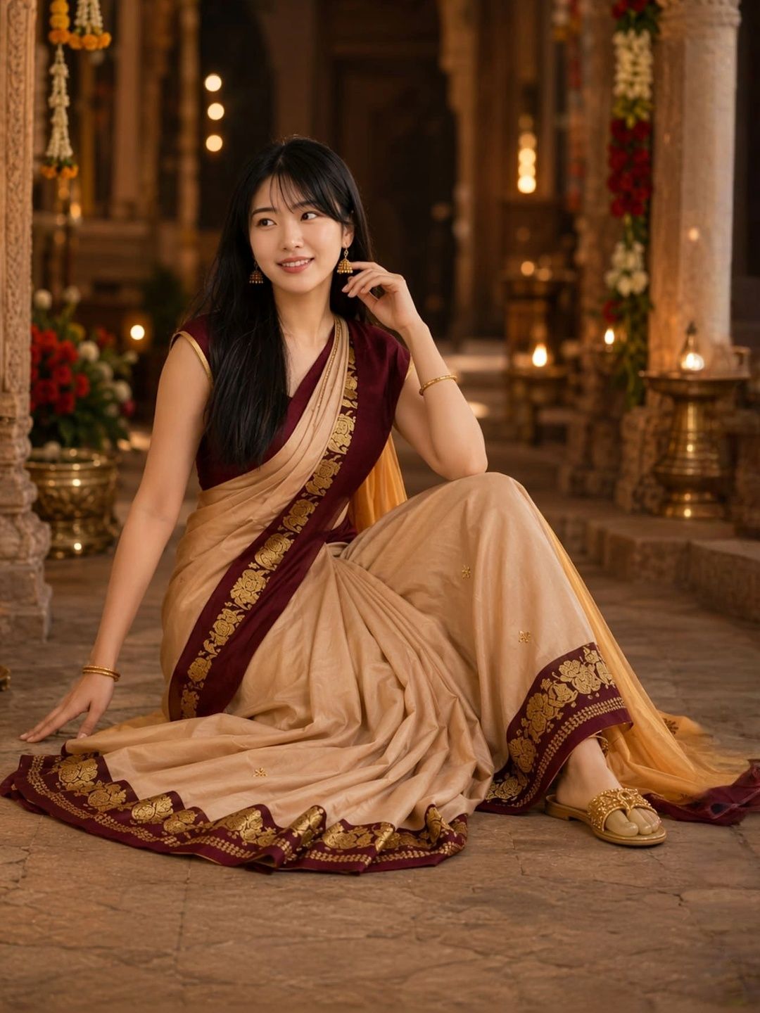 all about you Zari Pure Cotton Kanjeevaram Saree