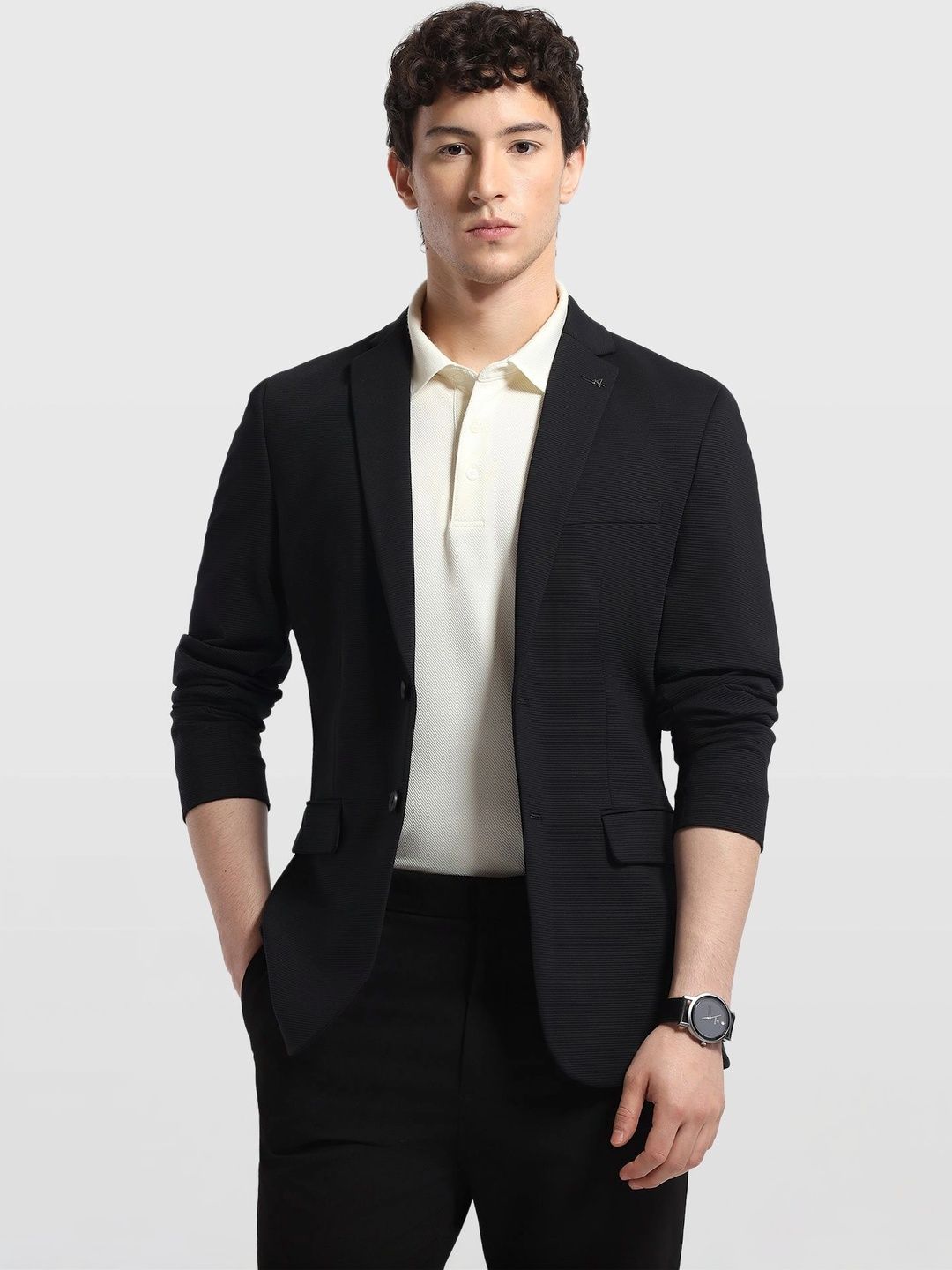 Arrow New York Self Design Notched Lapel Single-Breasted Slim Fit Formal Blazers-picture-32