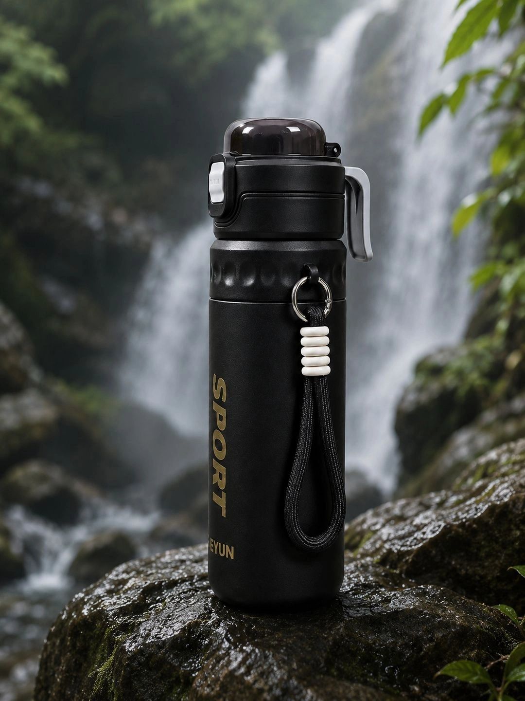 MAAHIL MAAHIL Black & Gold-Toned Single Plastic Brand Logo Water Bottle