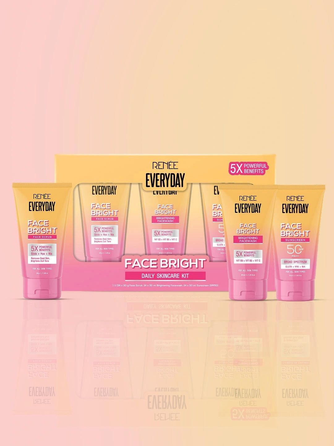 renee set of 3 face bright face wash - & face scrub with sunscreen - 30 ml each