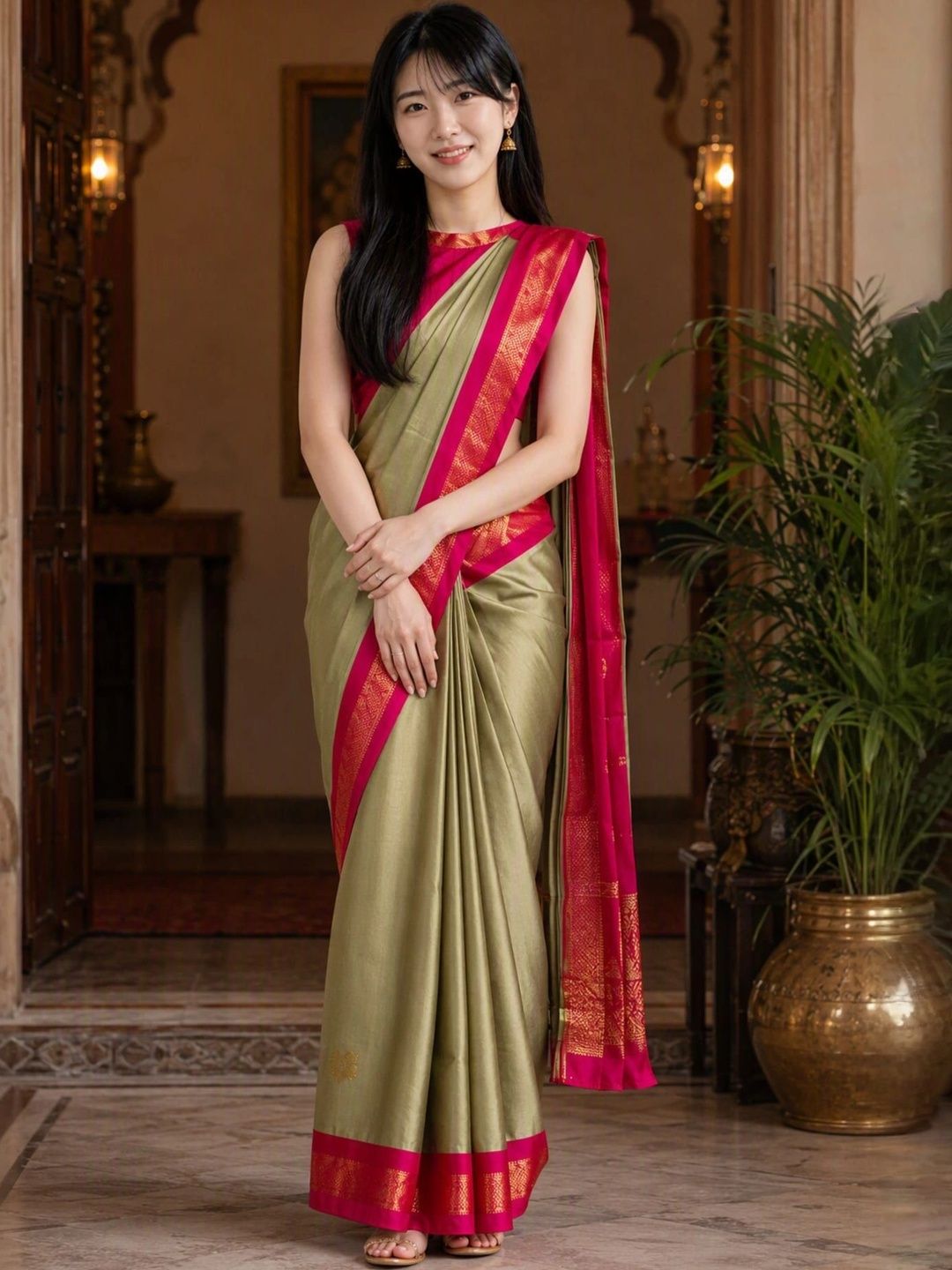 Sangria Women Zari Pure Cotton Kanjeevaram Saree