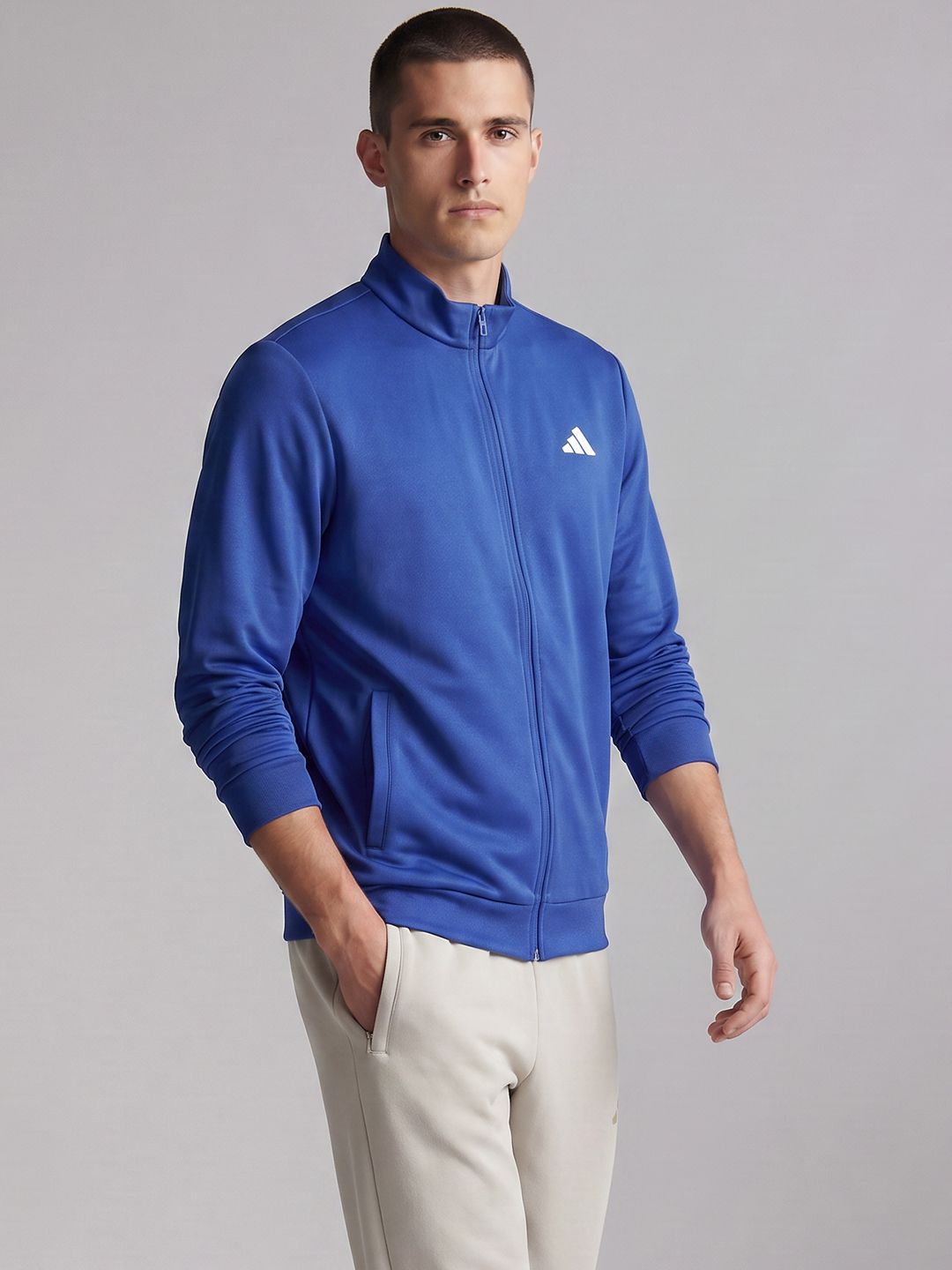 ADIDAS Mock Collar Brand Logo Sporty Jacket