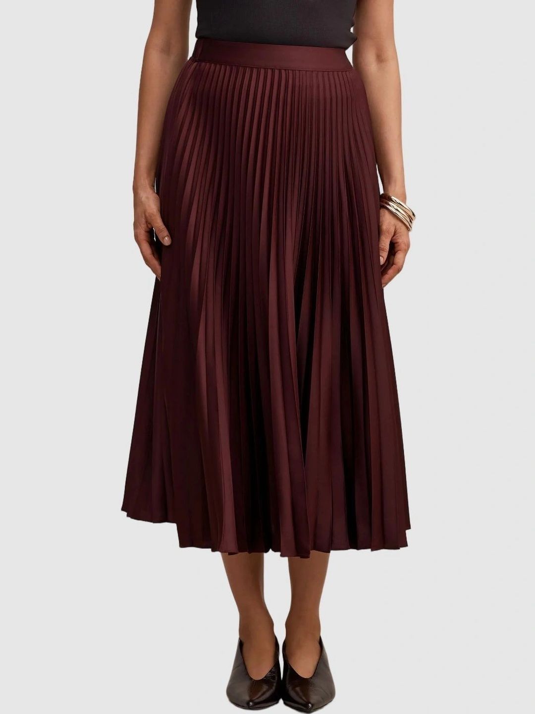 Forever New Women Accordion Pleated Midi A-Line Skirt-picture-10
