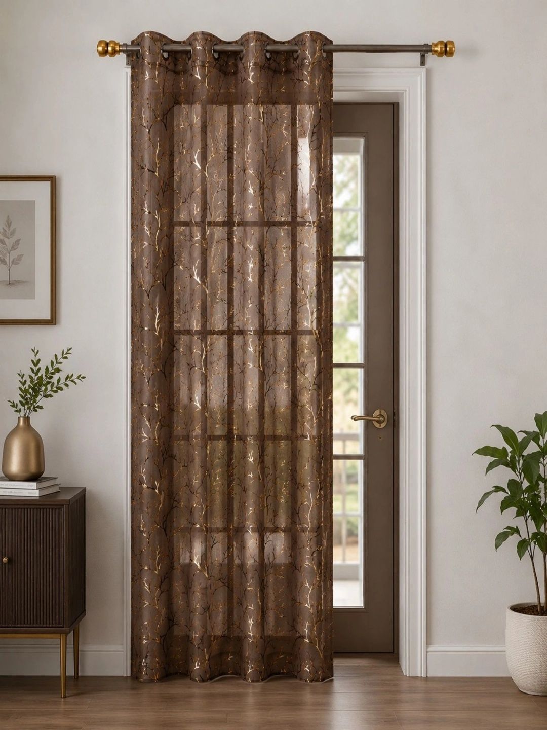Aura Coffee Brown Set of 2 Sheer Door Curtain-picture-9
