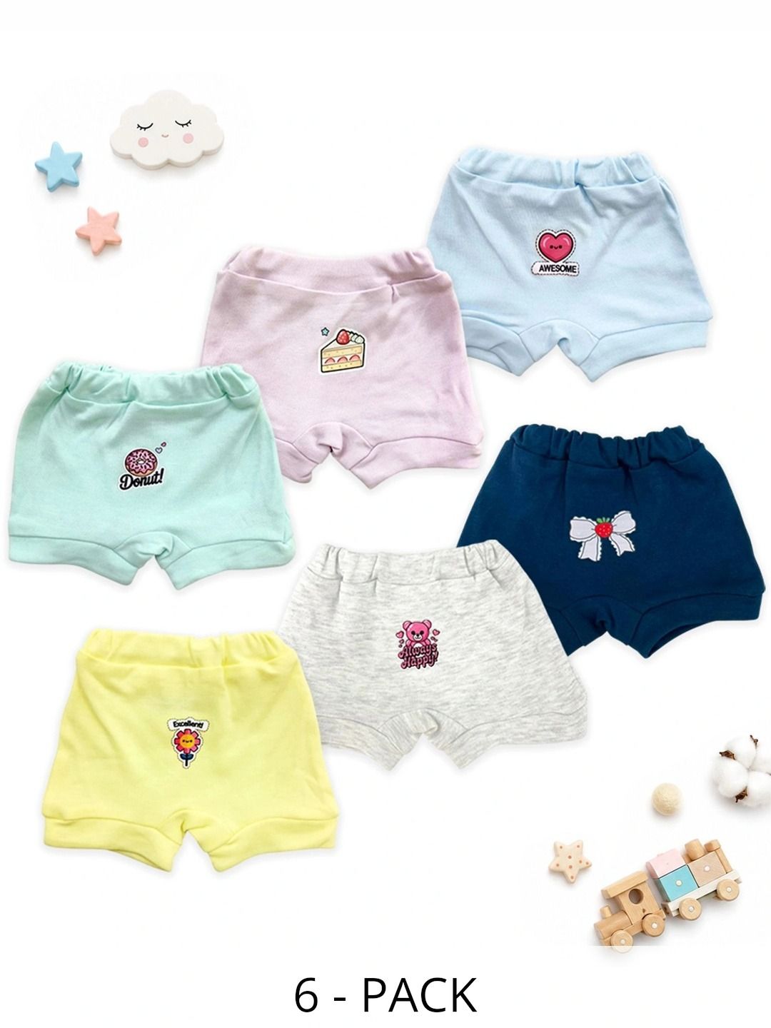 YK Girls Pack of 6 Printed Assorted Cotton Blend Boy Shorts-picture-12