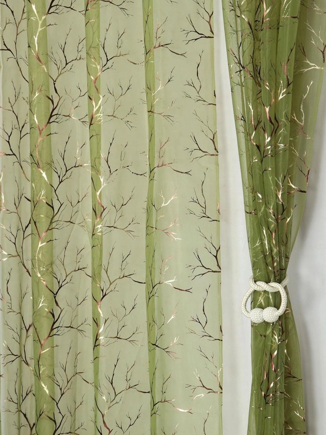 Aura Green Set of 2 Floral Sheer Window Curtain-picture-8