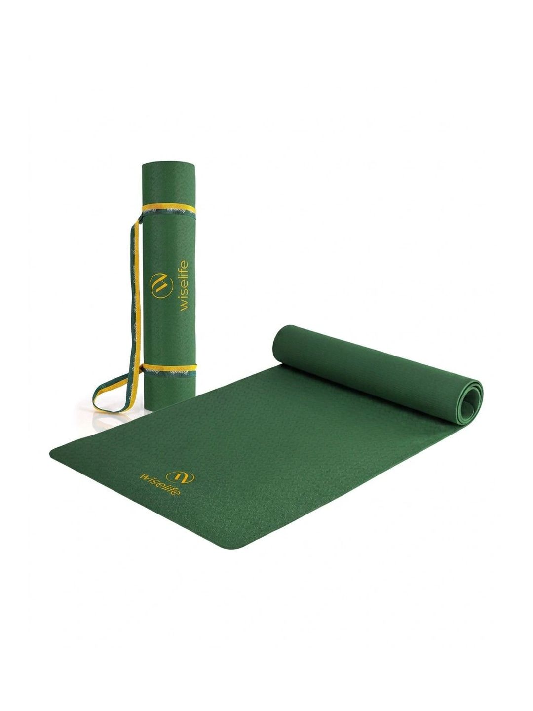 WiseLife Green & Yellow Self Design Anti Skid Yoga Mat & Yoga