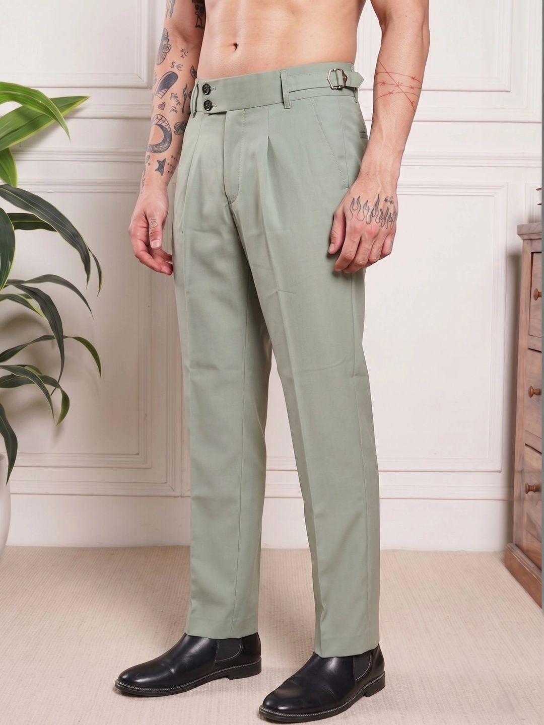 HERE&NOW Men Smart Straight Fit Pleated Trousers-picture-4