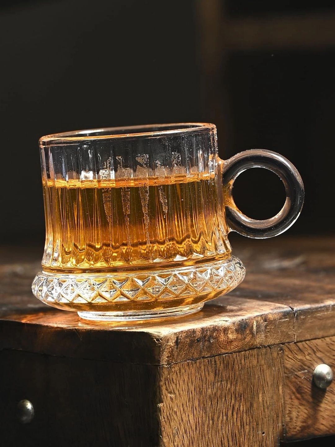 Aura Nude-Coloured & White Textured Glass Transparent Cups Set of Cups and Mugs-picture-34