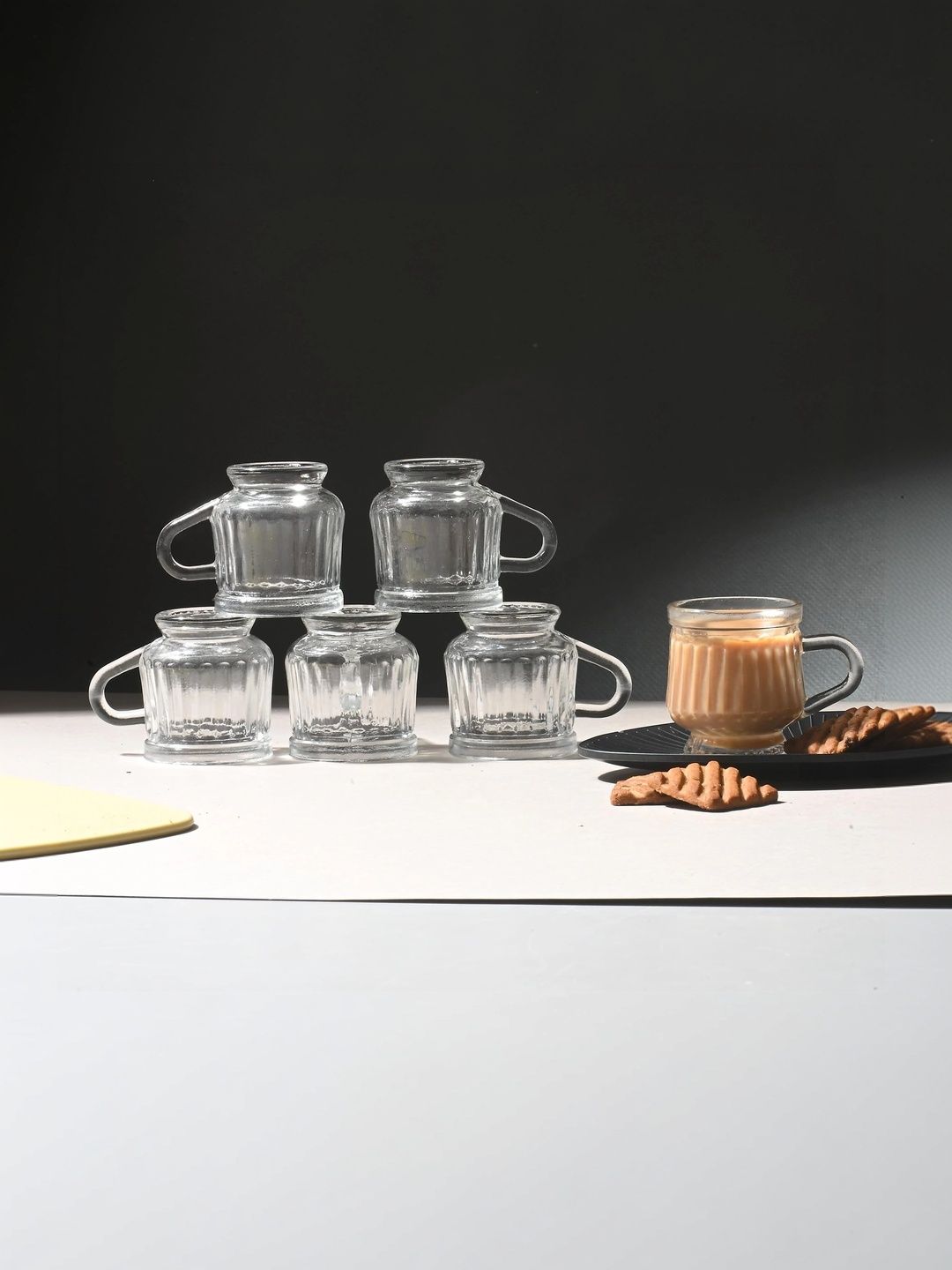 Aura Nude-Coloured & White Crafted Ceramics Textured Glass Transparent Mugs Set of Cups and Mugs-picture-37