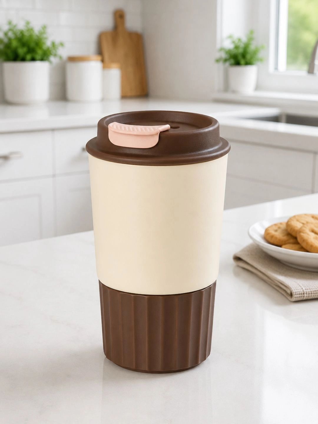 Aura Cream-Coloured Crafted Ceramics Textured Stainless Steel Matte Mugs Set of Cups and Mugs-picture-29
