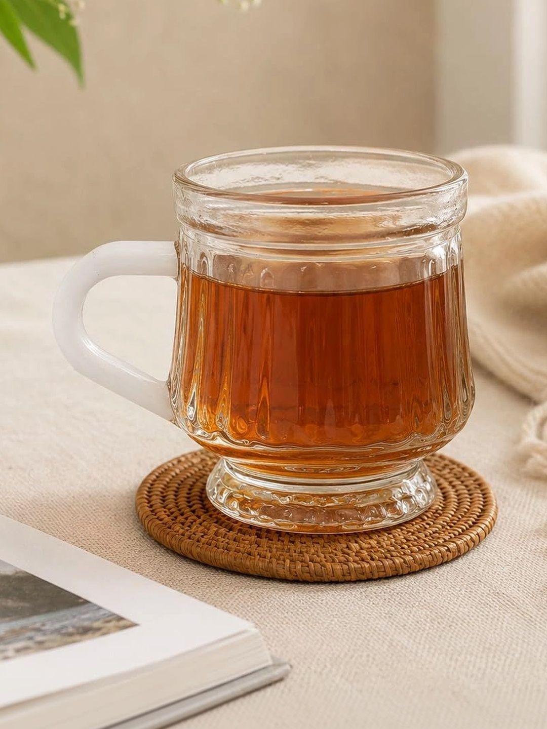 Aura Nude-Coloured & White Textured Glass Transparent Mugs Set of Cups and Mugs-picture-28
