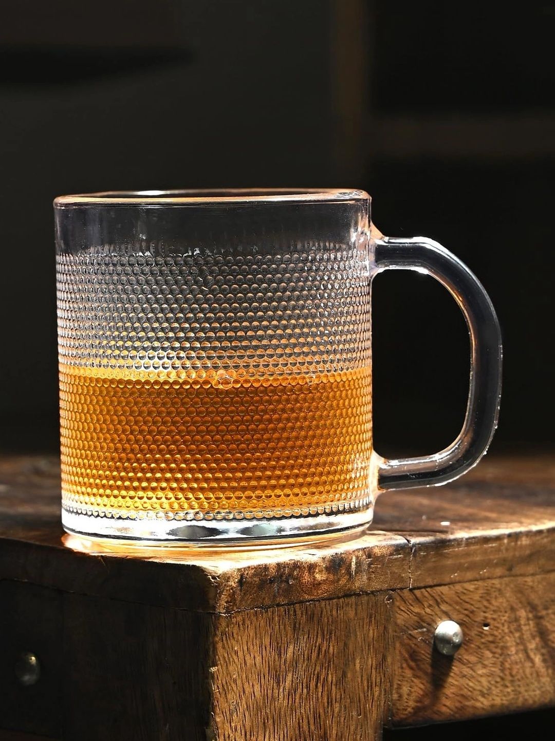 Aura Nude-Coloured & White Textured Glass Transparent Mugs Set of Cups and Mugs-picture-31