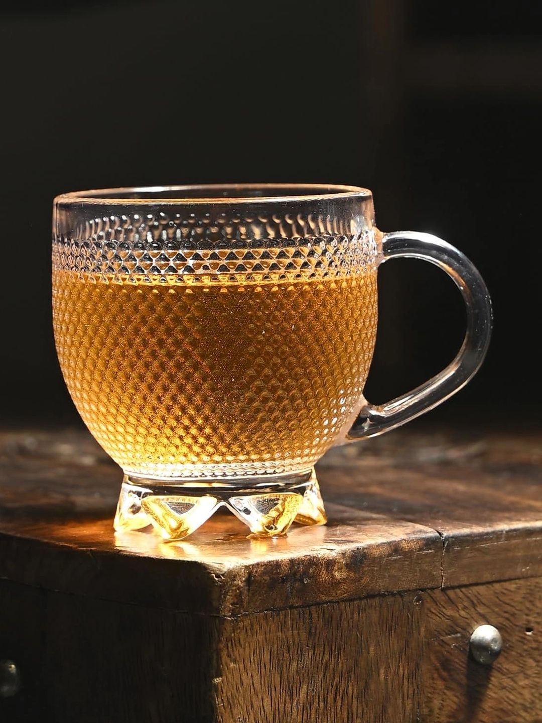 Aura Nude-Coloured & White Geometric Textured Glass Transparent Cups Set of Cups and Mugs-picture-35