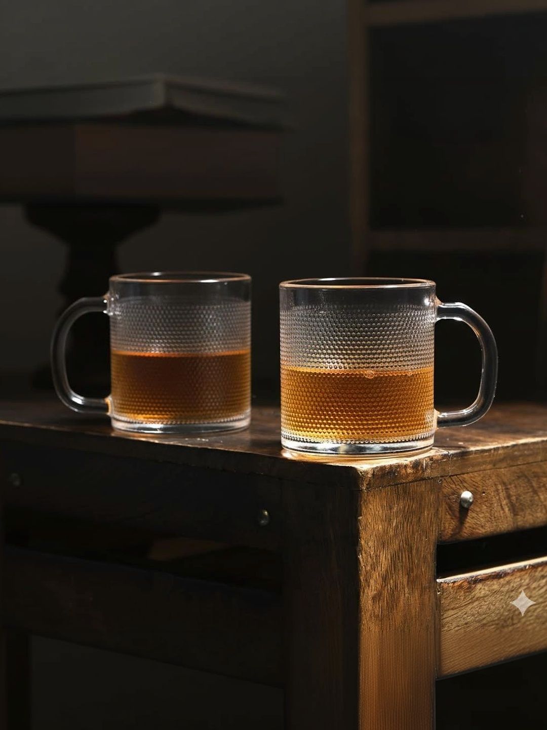 Aura Nude-Coloured & White Textured Glass Transparent Mugs Set of Cups and Mugs-picture-36