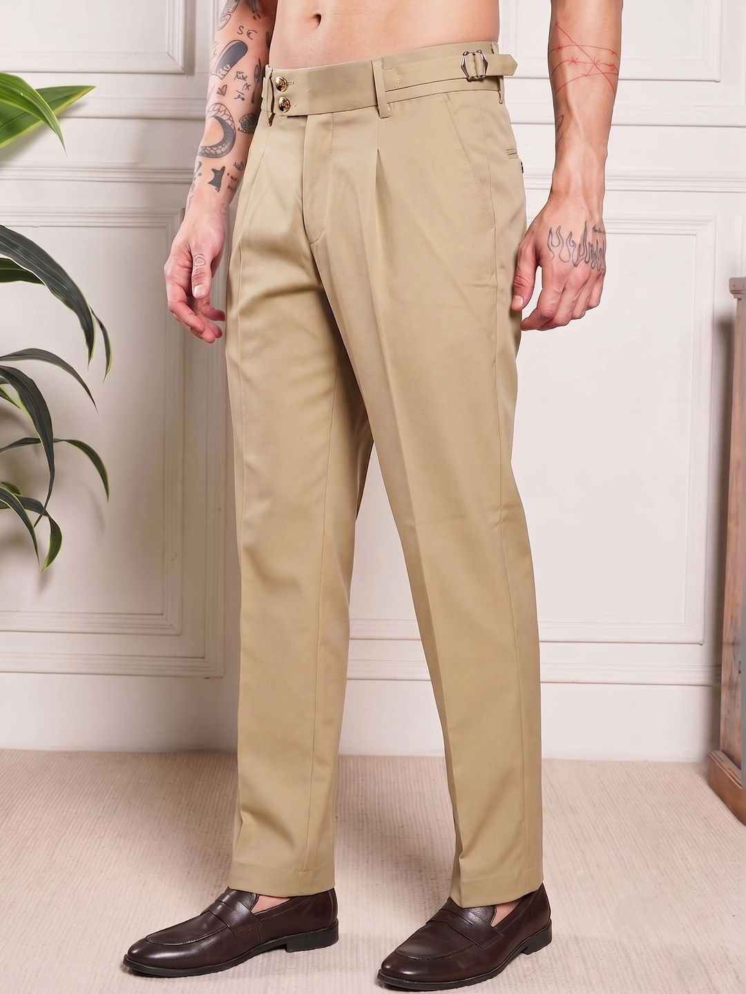HERE&NOW Men Smart Straight Fit Pleated Trousers-picture-6