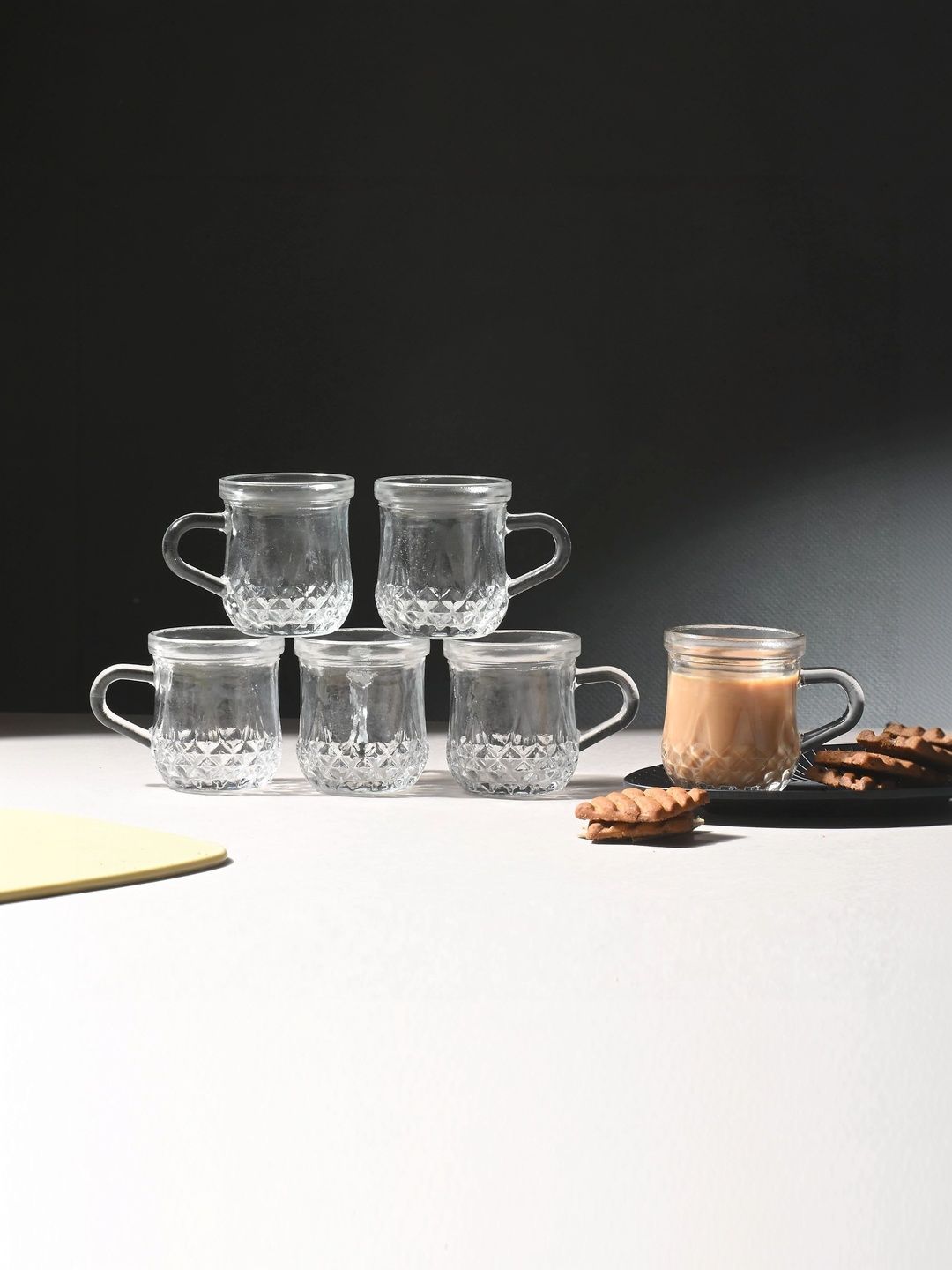 Aura Nude-Coloured & White Textured Glass Transparent Cups Set of Cups and Mugs-picture-26
