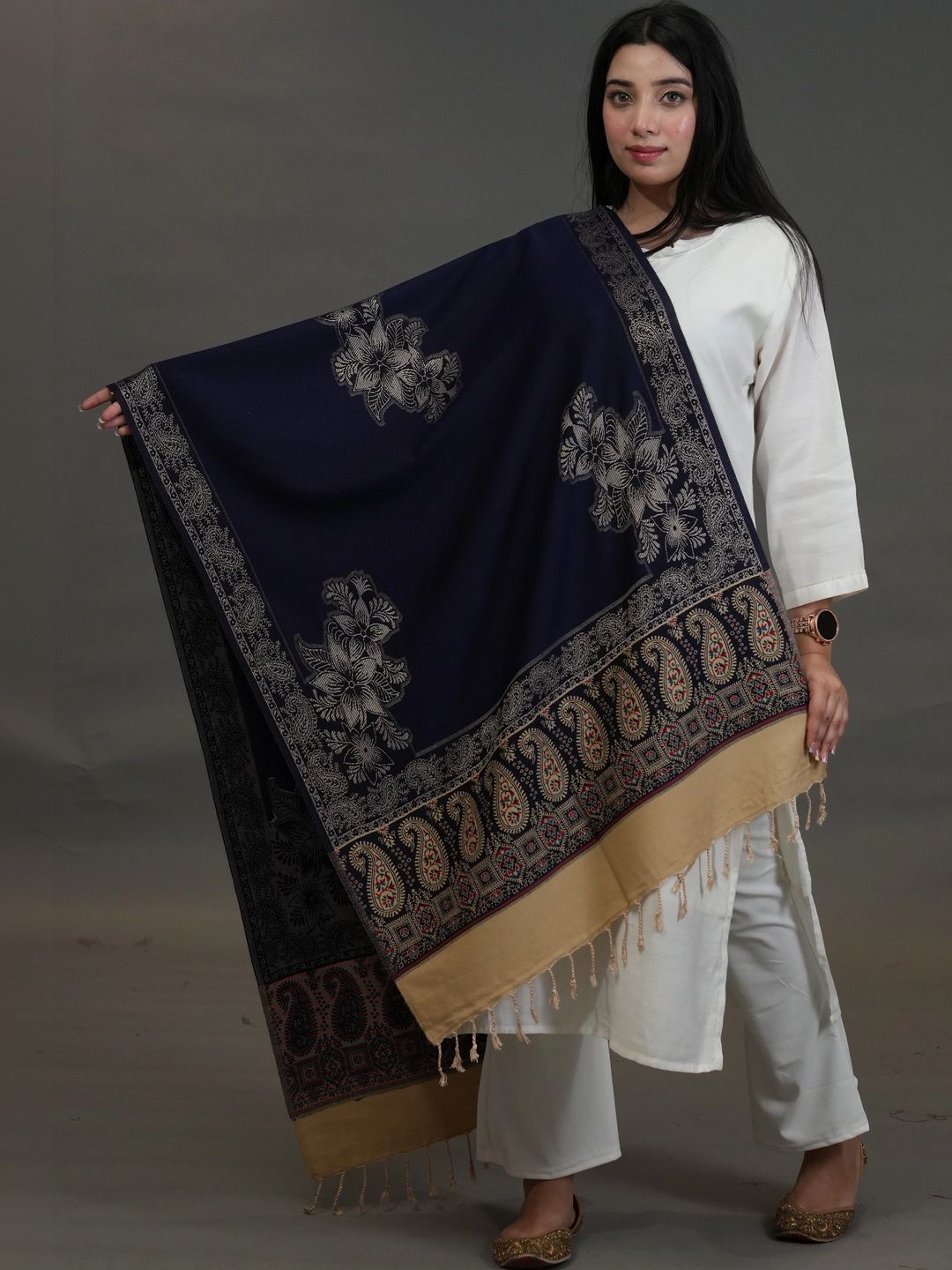 S.T. Women Ethnic Motifs Woven Design Acrylic Shawl-picture-57