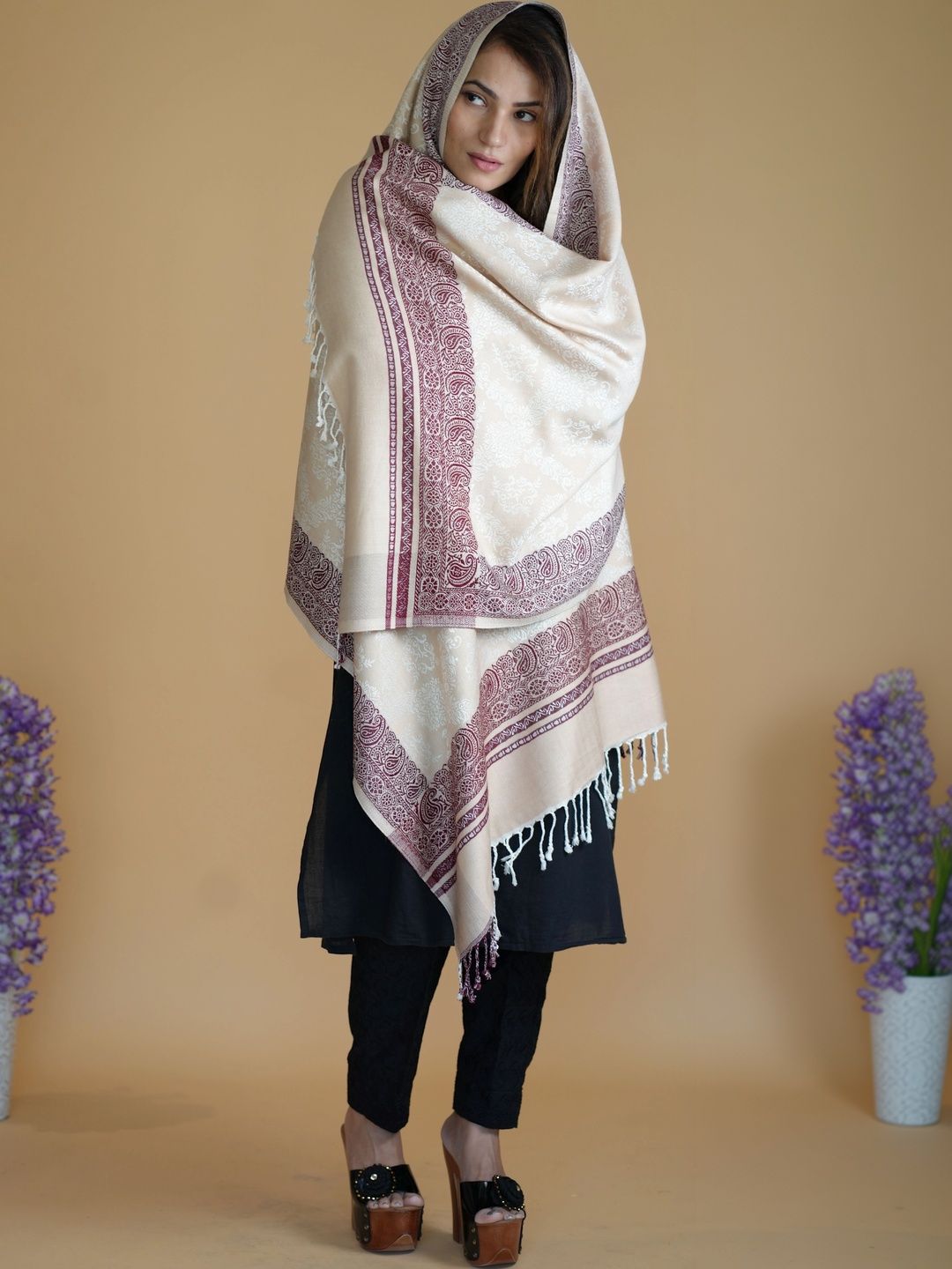 S.T. Women Paisley Woven Design Acrylic Shawl-picture-37