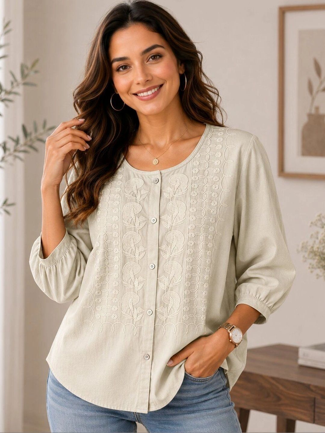 Moda Rapido Embellished Embroidered Cotton Top-picture-16