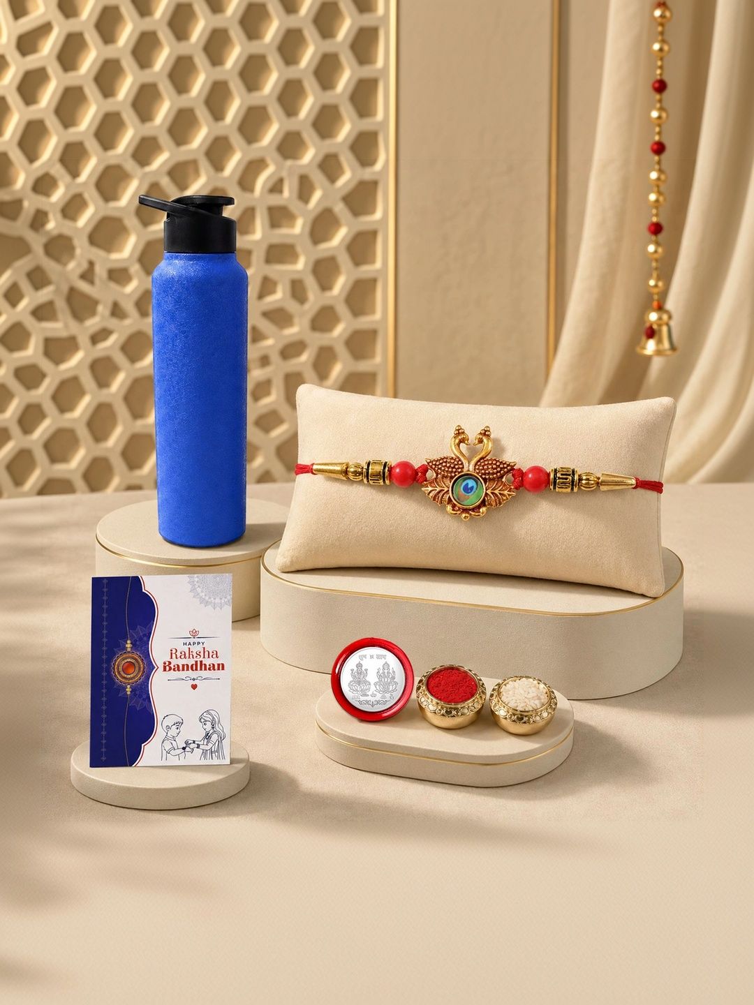 Myntra Elegant Homes Rakhi With Greeting Card Water Bottle Silver Coin & Roli Chawal-picture-22