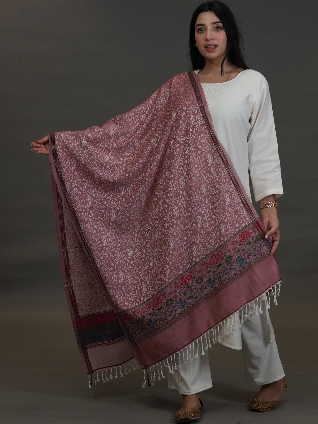S.T. Women Ethnic Motifs Woven Design Acrylic Shawl-picture-55