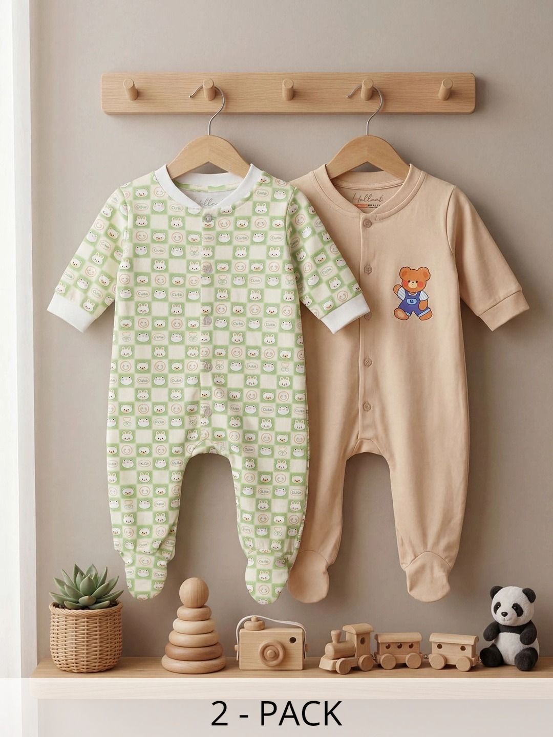 HELLCAT Infants Boys Pack Of 2 Printed Cotton Sleepsuit-picture-19
