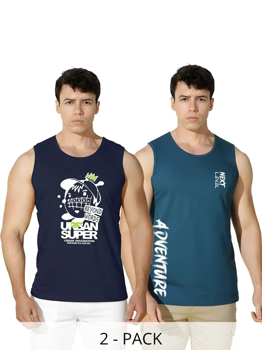 SLOWLORIS Pack of 2 Printed Cotton Gym Vest-picture-46