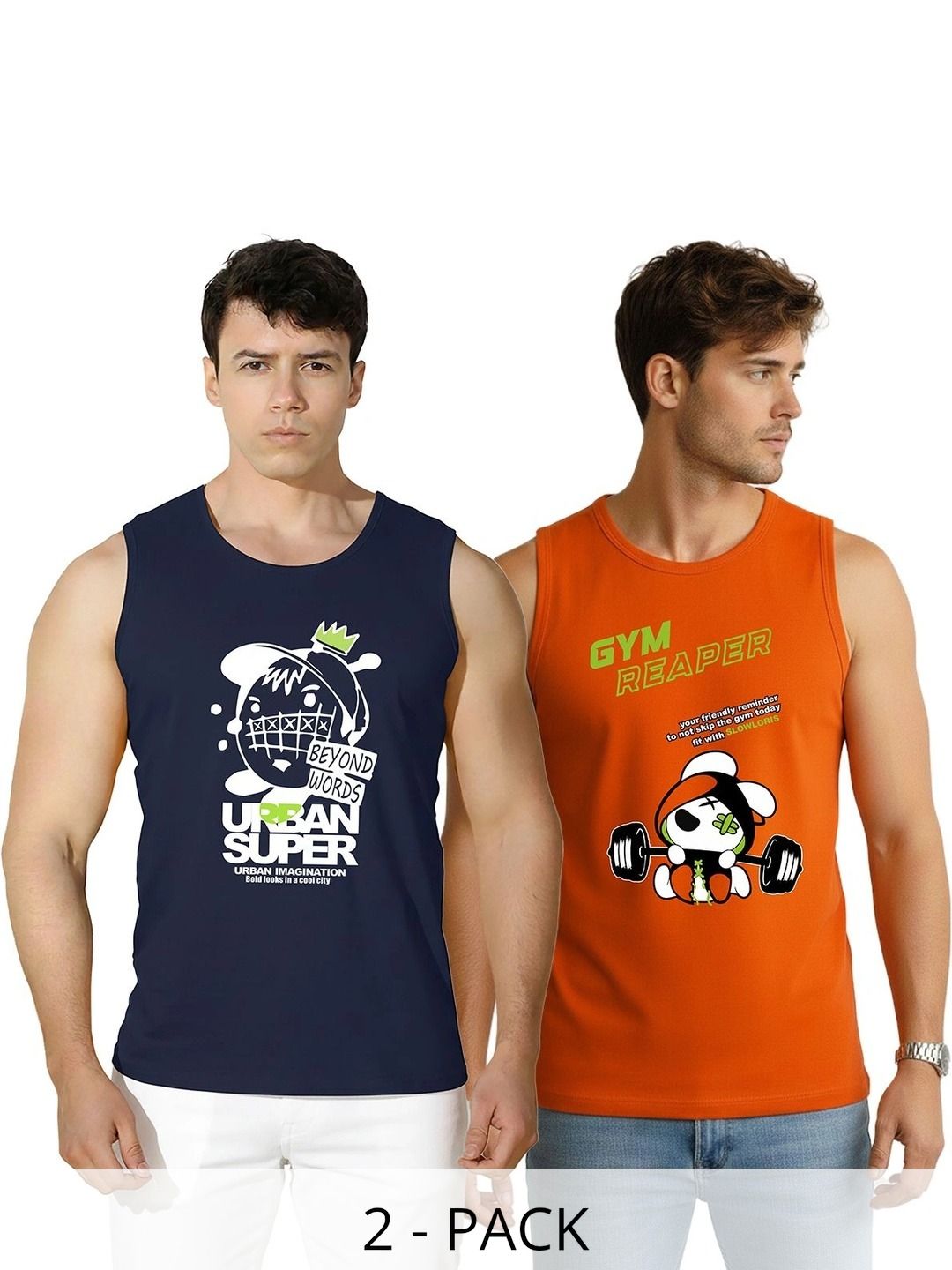 SLOWLORIS Pack of 2 Printed Cotton Gym Vest-picture-11