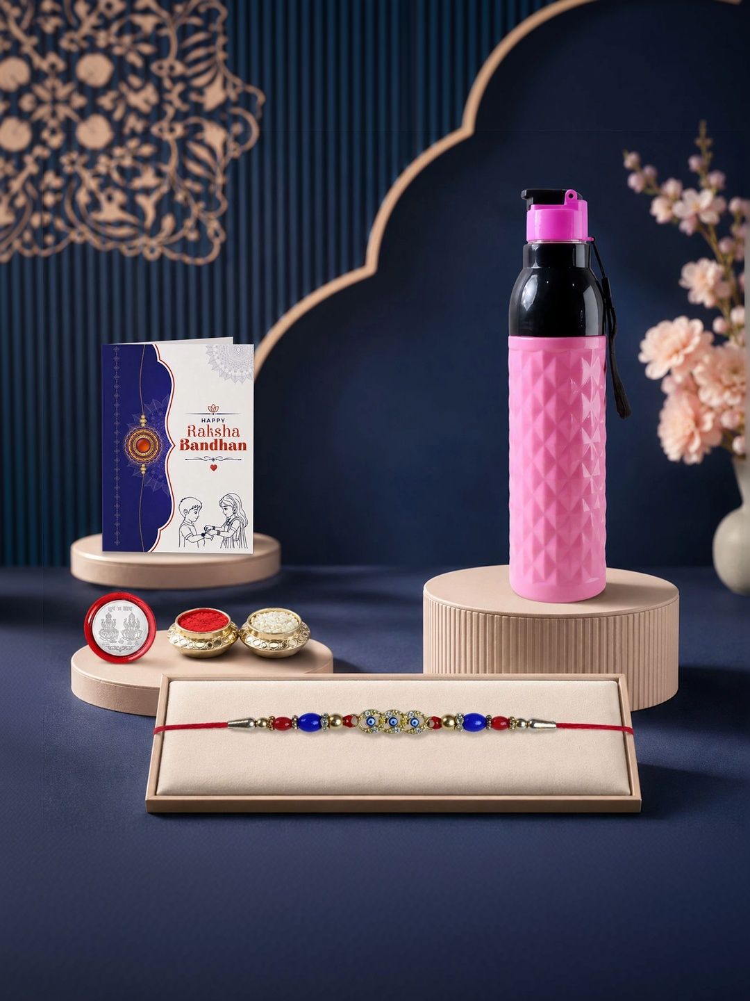 Myntra Elegant Homes Rakhi With Greeting Card Water Bottle Silver Coin & Roli Chawal-picture-56
