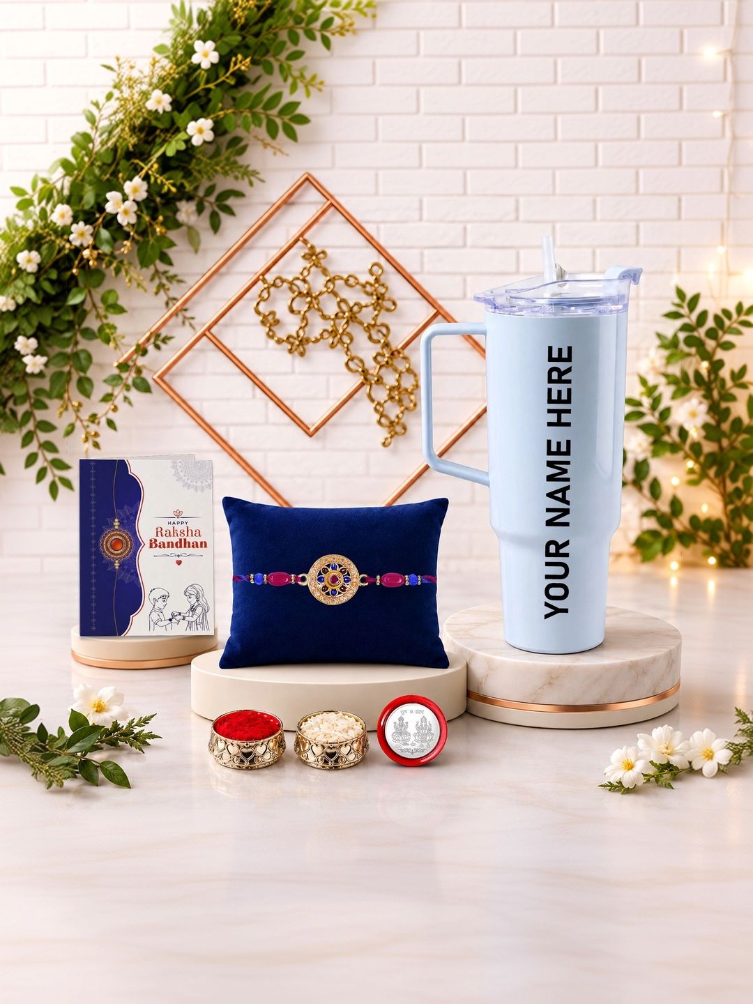 Myntra Elegant Homes Rakhi With Greeting Card Water Bottle Silver Coin & Roli Chawal-picture-44