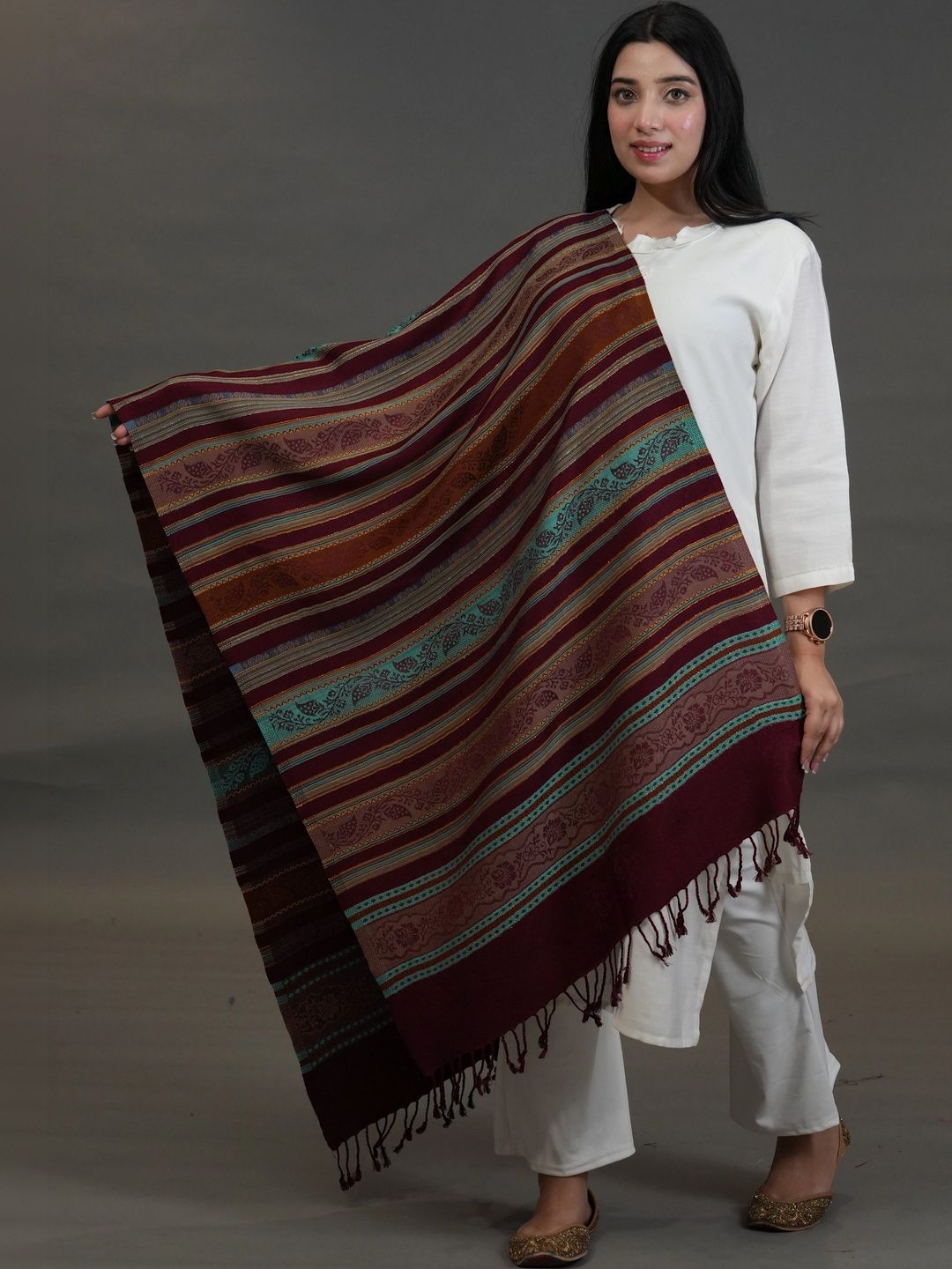 S.T. Women Ethnic Motifs Woven Design Acrylic Shawl-picture-36