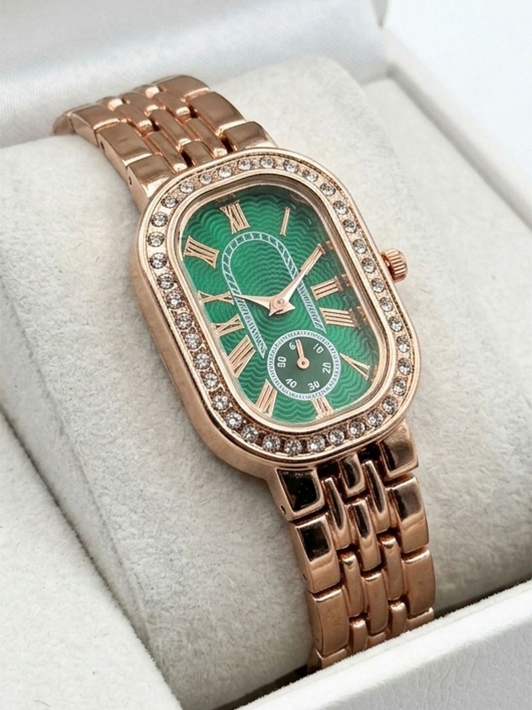 TREX Women Brass Patterned Dial & Stainless Steel Bracelet Style Straps Analogue Watch OVAL_GREEN_ROSEGOLD-picture-44