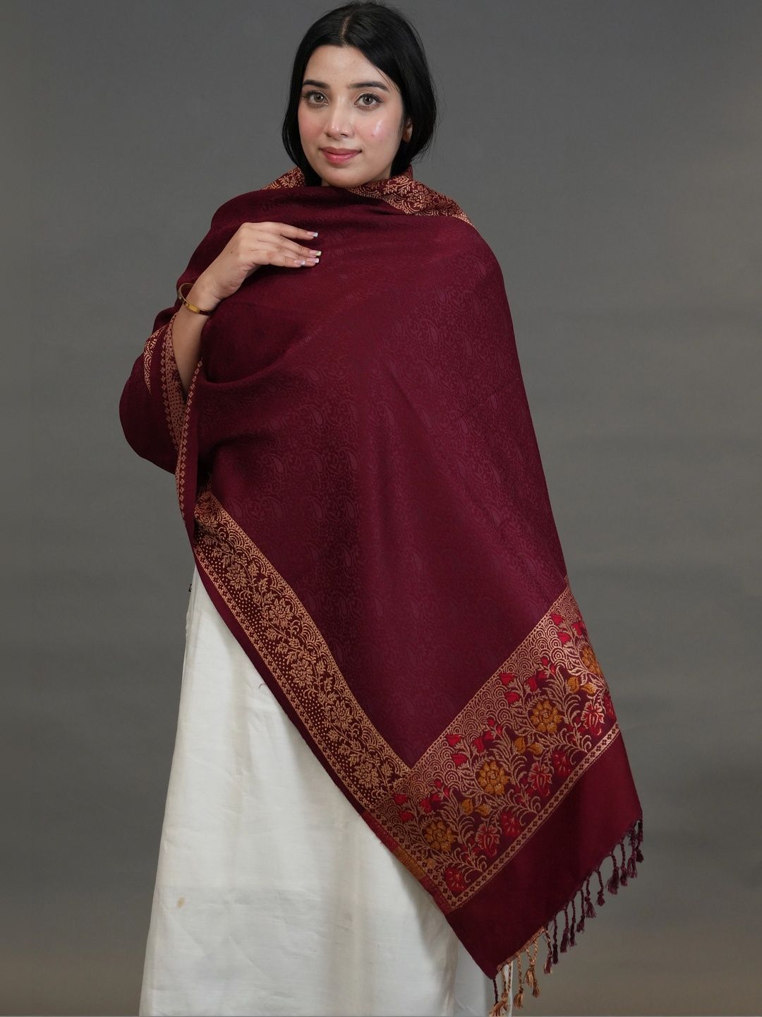 S.T. Women Ethnic Motifs Woven Design Acrylic Shawl-picture-25