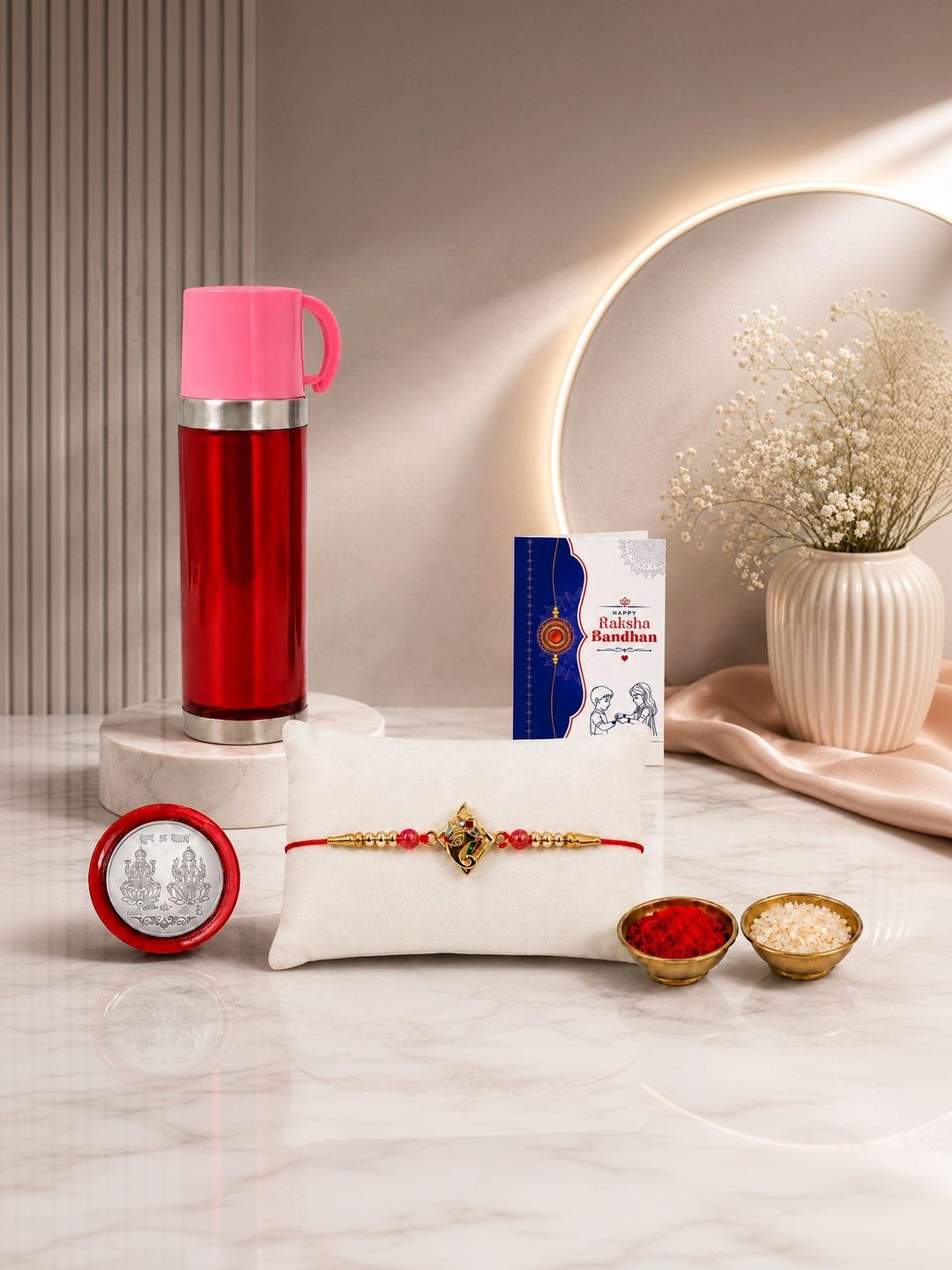 Myntra Elegant Homes Rakhi With Greeting Card Water Bottle Silver Coin & Roli Chawal-picture-26