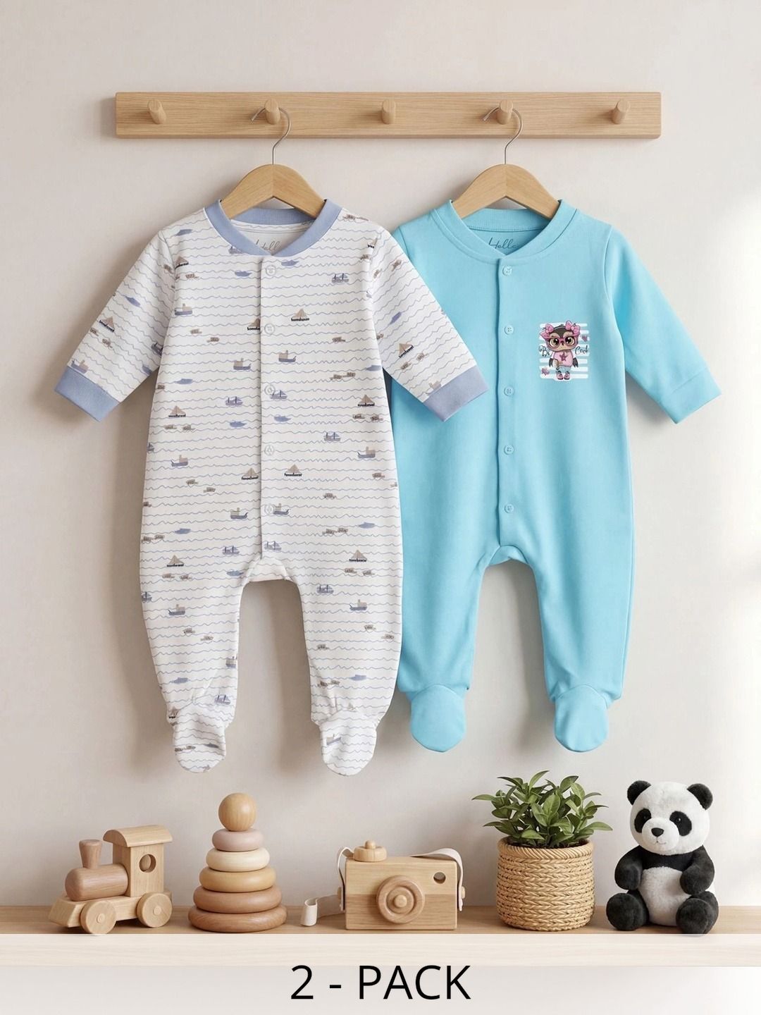 HELLCAT Infants Boys Pack Of 2 Printed Cotton Sleepsuit-picture-22