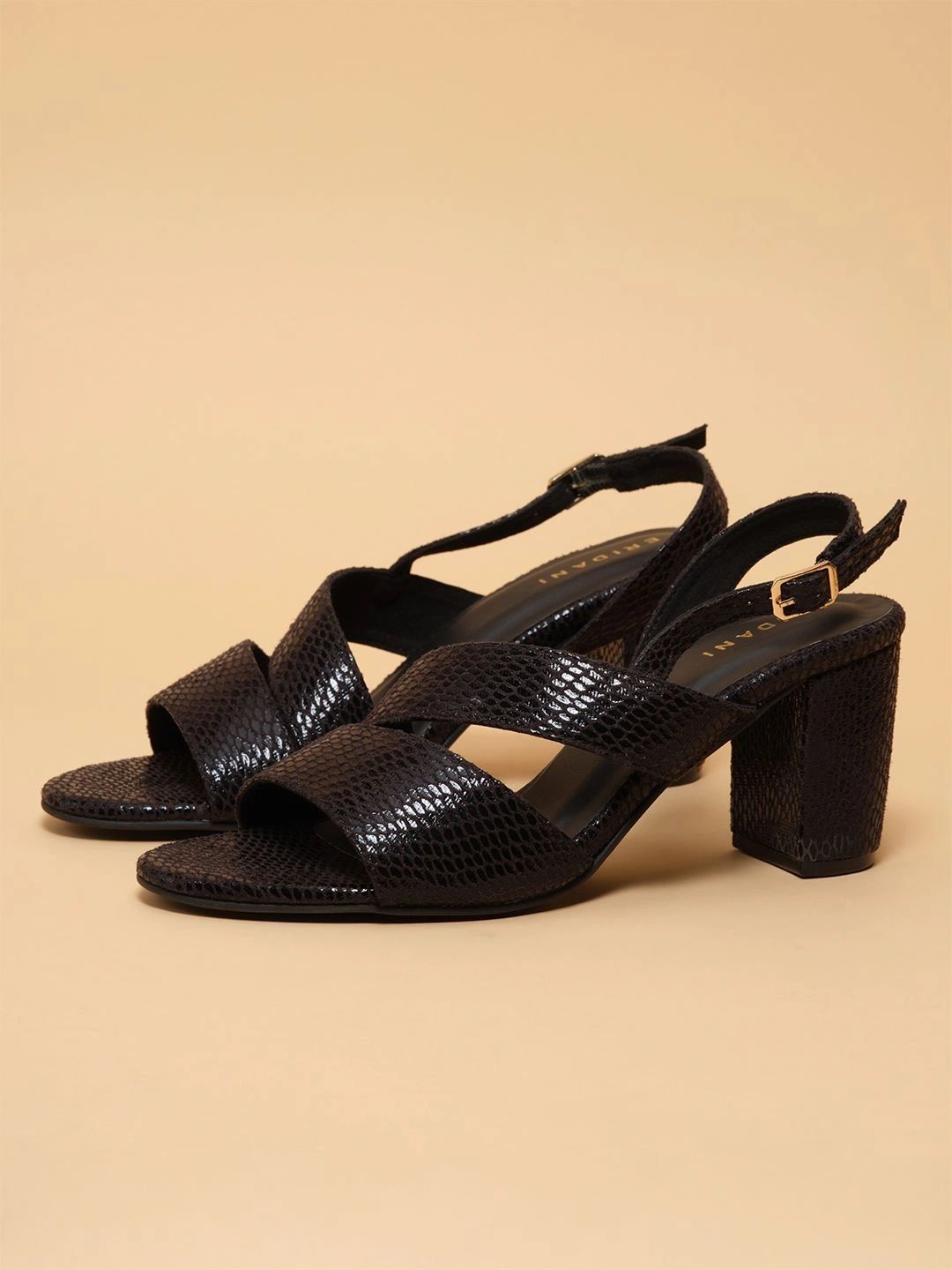 ERIDANI Textured Work Block Sandals with Buckles-picture-13