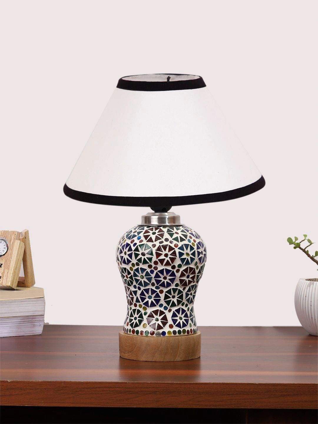 Myntra Elegant Homes White Textured Glass Traditional Frusturical Shaped Table Lamp-picture-37