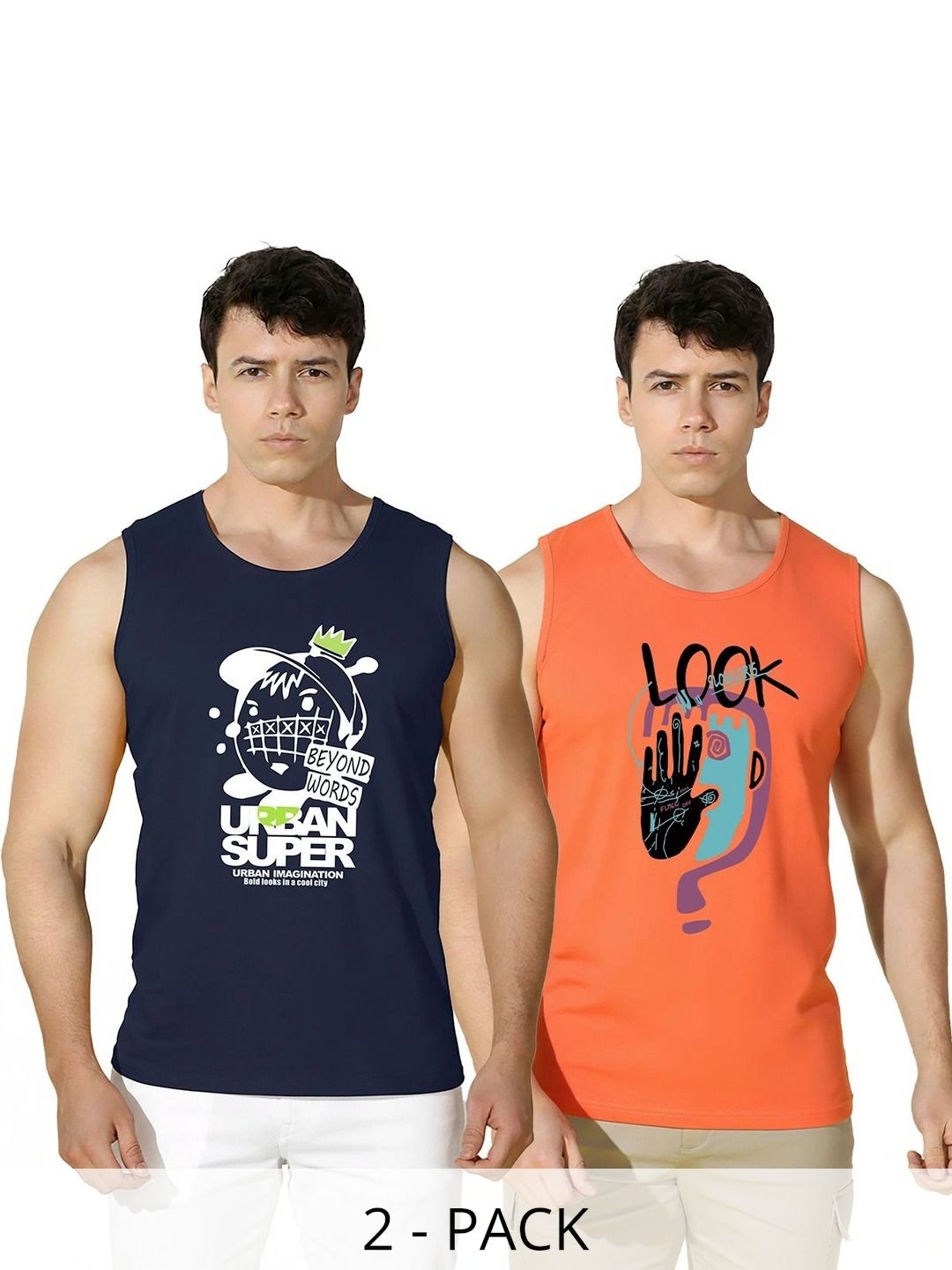 MINISTRY OF FRIENDS Pack of 2 Printed Cotton Gym Vest-picture-52